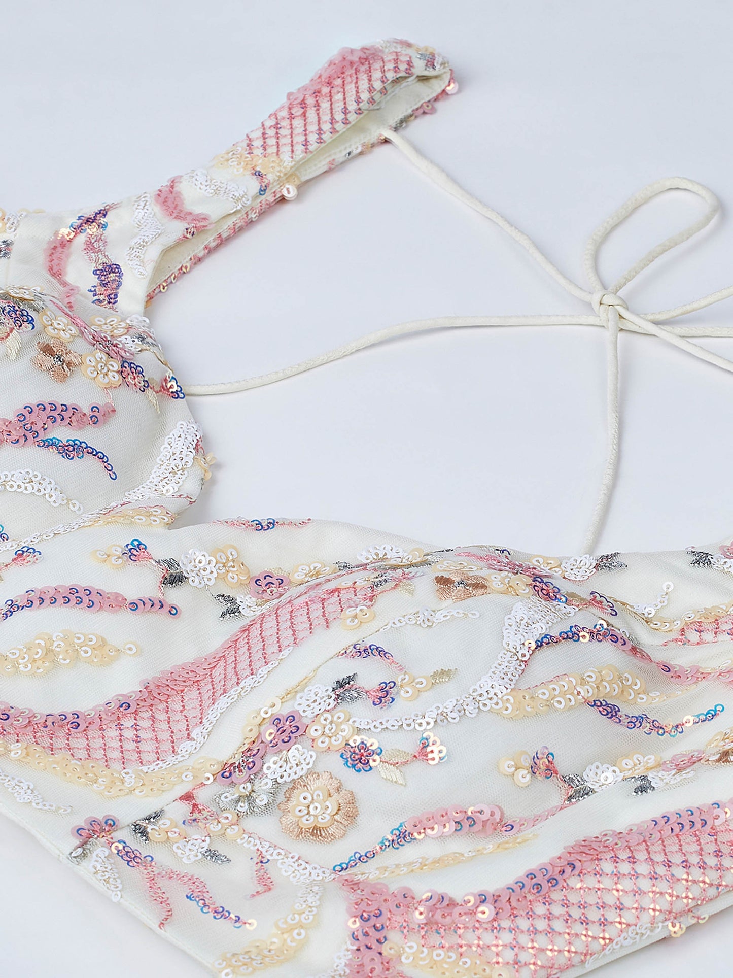 Cream Net Sequins and thread embroidery Lehenga choli & Dupatta