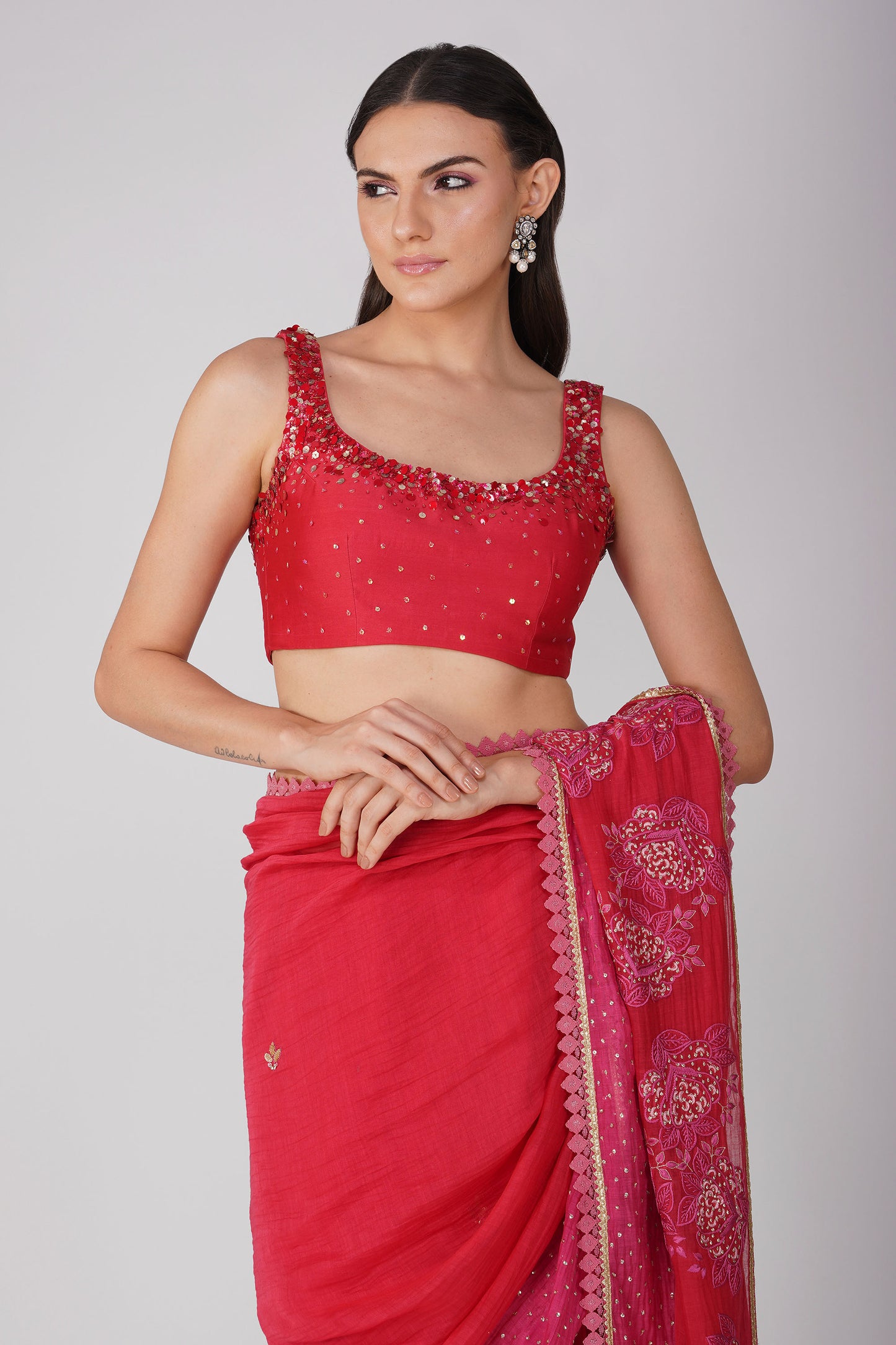 Starry Rose Two-Tone Saree Set