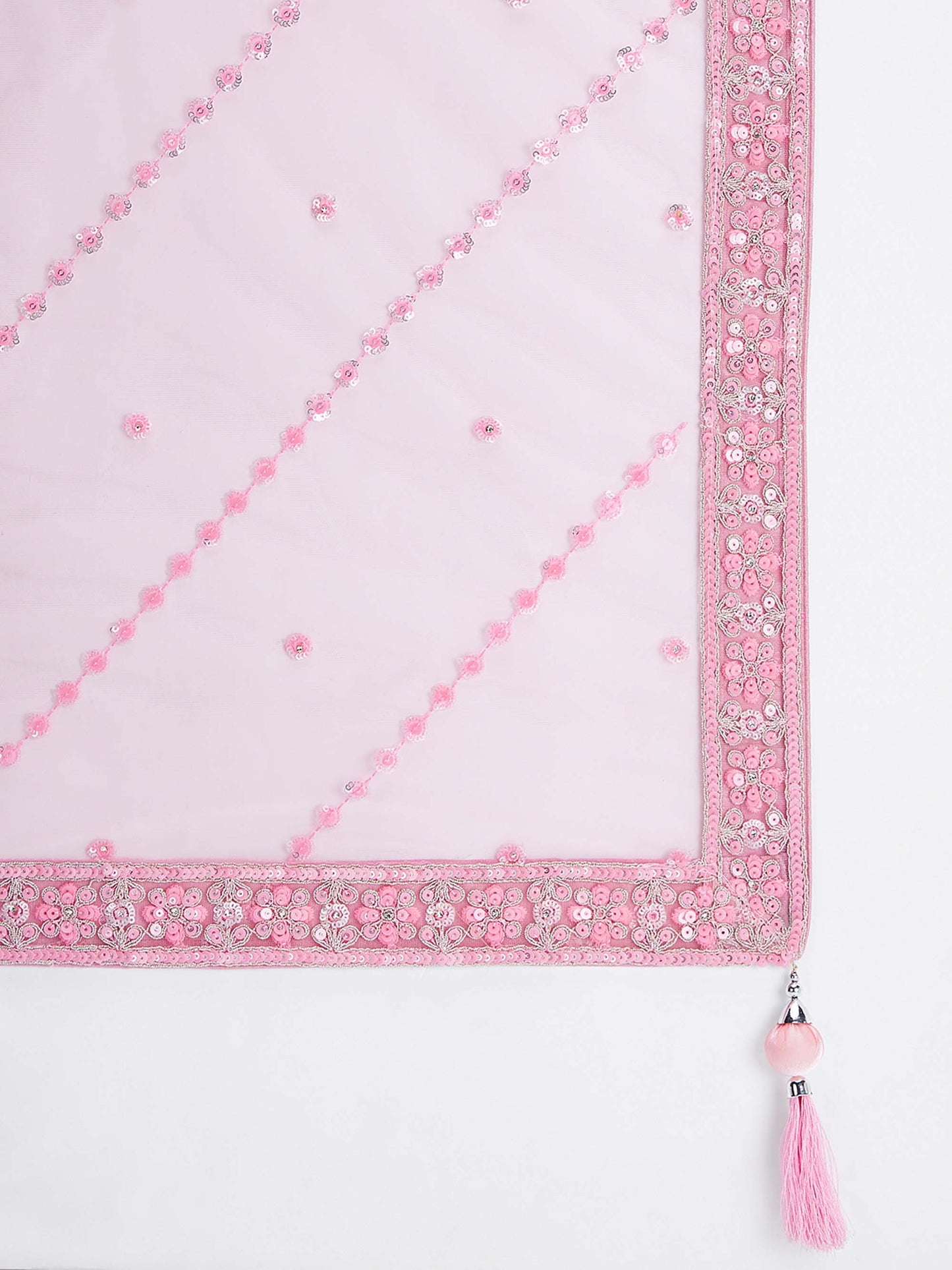 Pink Net Sequins, Zarkan and thread embroidery Lehenga choli & Dupatta