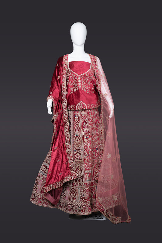 Rani Pink Velvet Bridal Lehenga