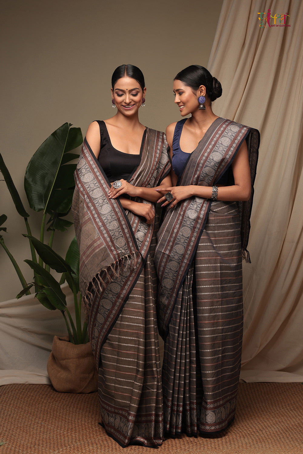 Handloom Fossil Grey Pure Cotton Kanchi Saree