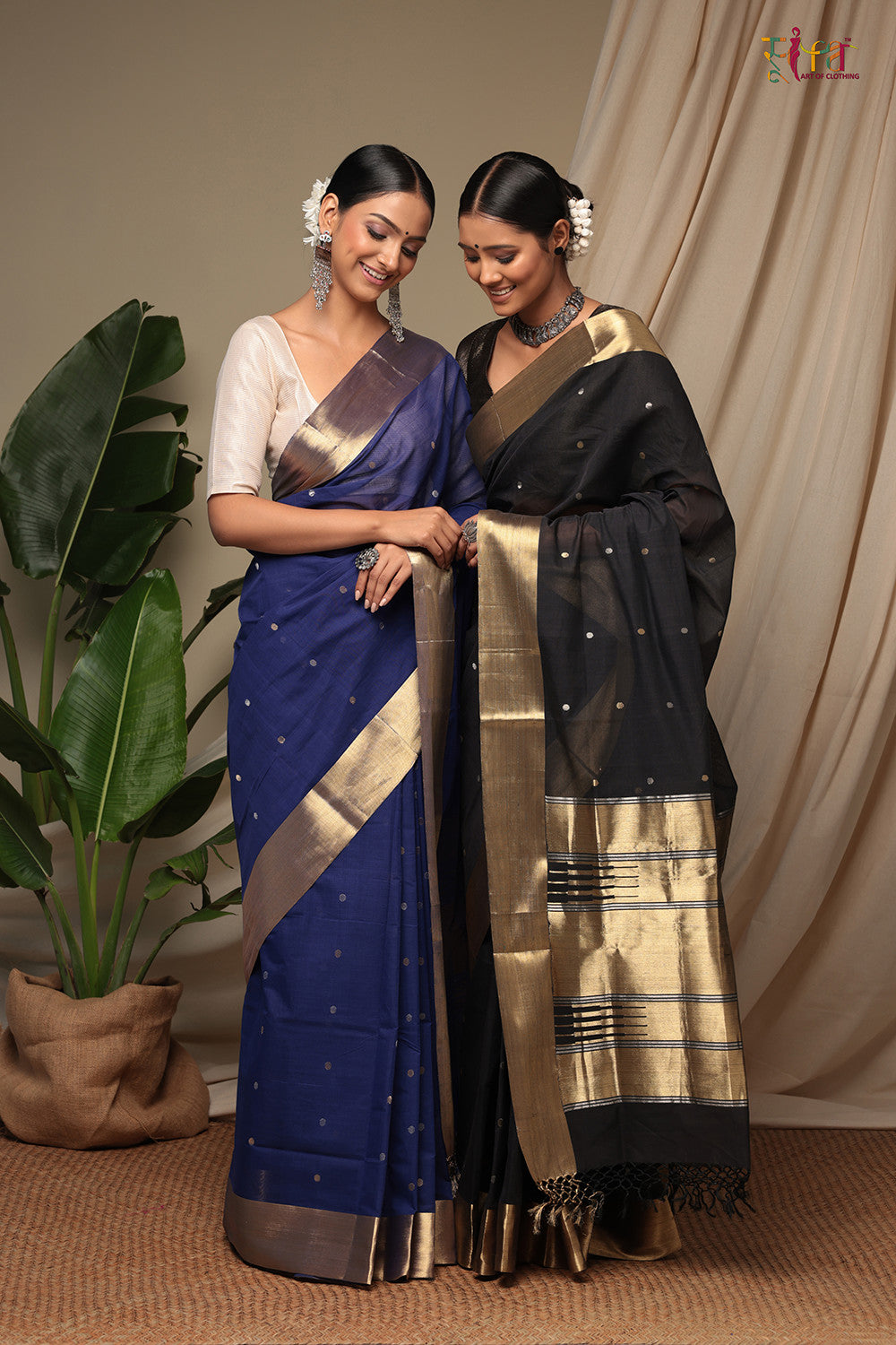 Handloom Berry Blue Pure Cotton Kanchi  Contemporary Saree With Golden Zari Motifs & Border