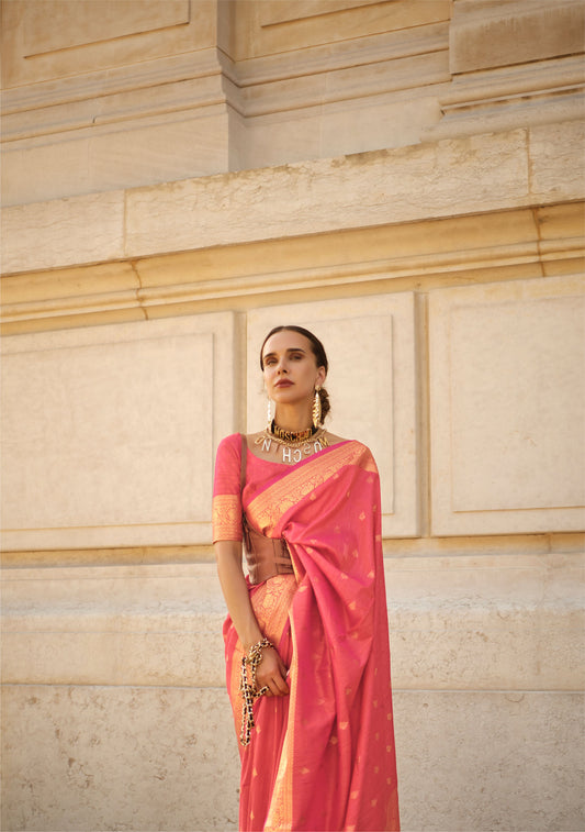 Peach Khaddi Silk Handloom Saree