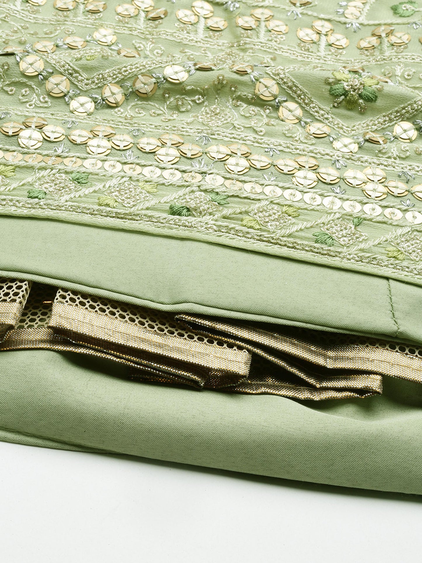 Pista Green Pure Georgette Embroidered Semi-Stitched Lehenga & Unstitched Blouse Dupatta