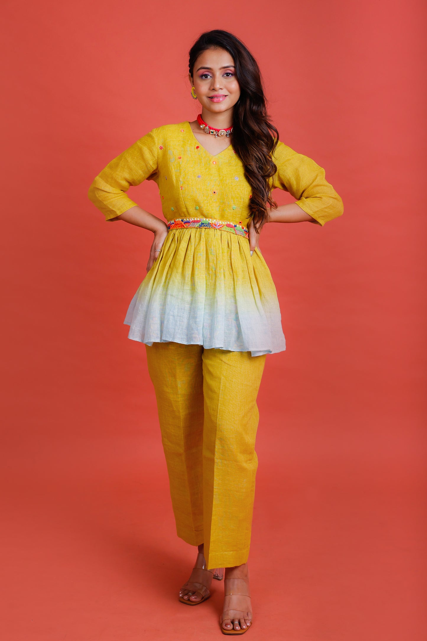 Marigold Mustard to Blue Co-ord Set - Pinash