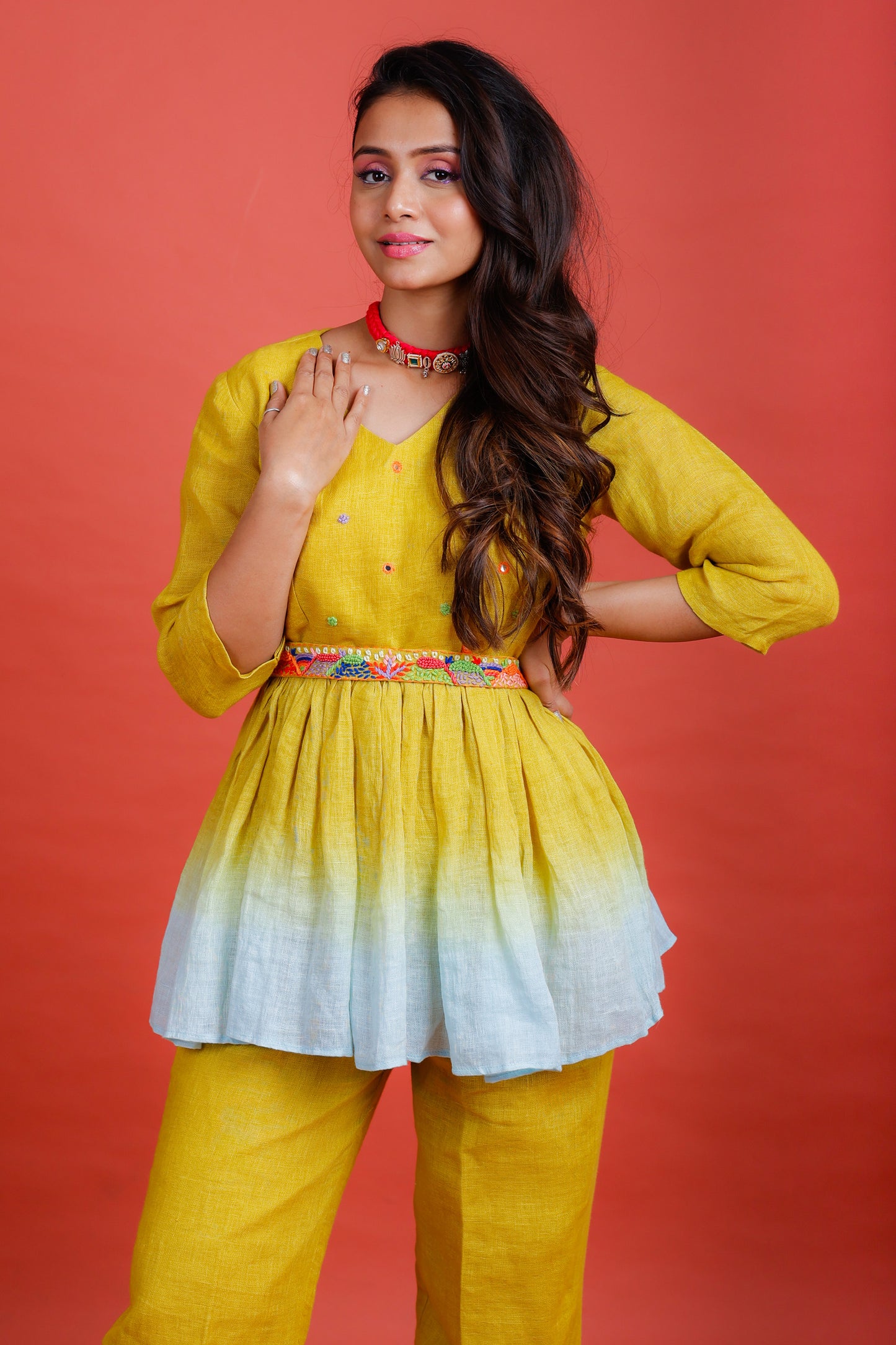 Marigold Mustard to Blue Co-ord Set - Pinash