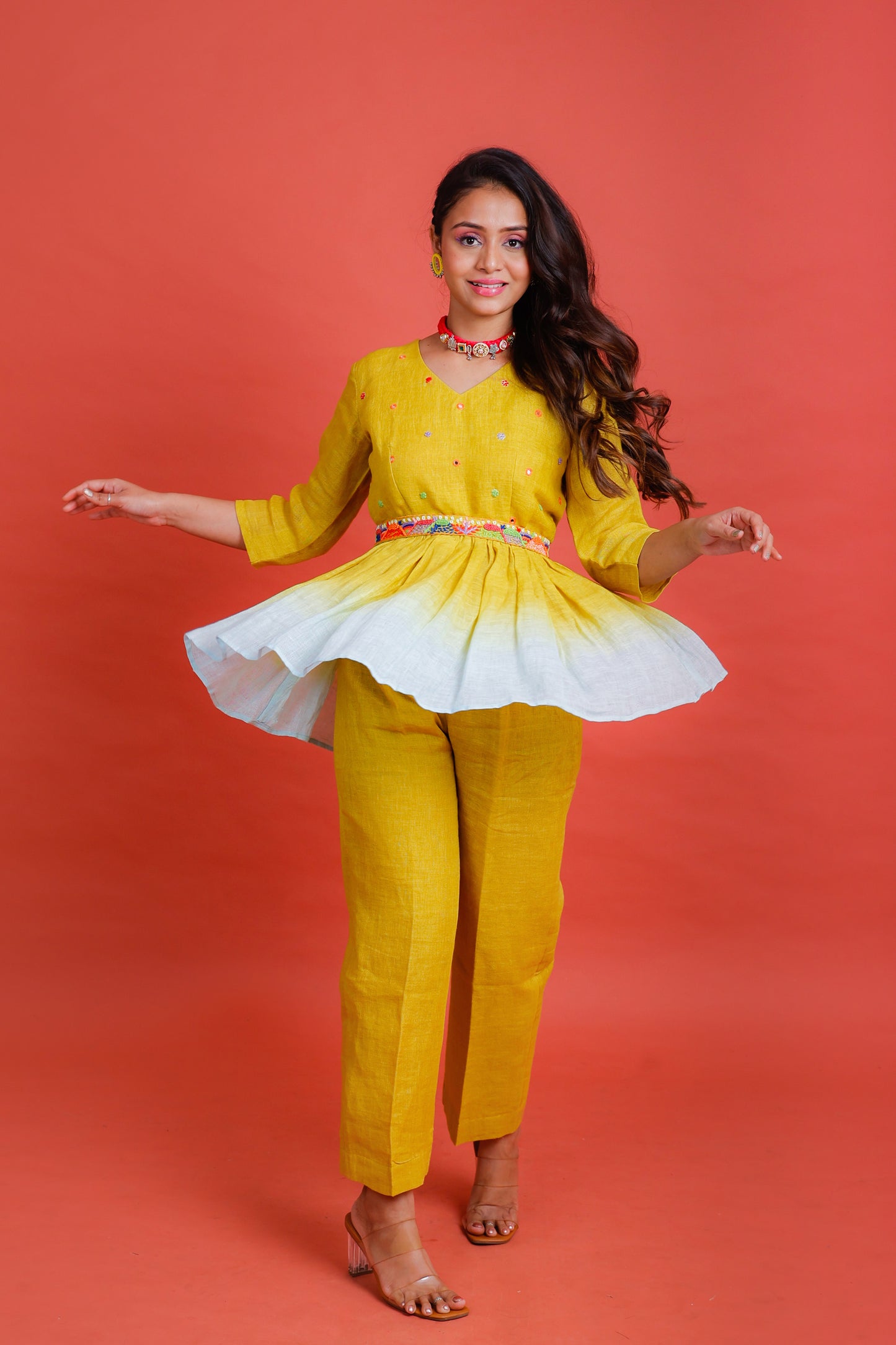 Marigold Mustard to Blue Co-ord Set - Pinash