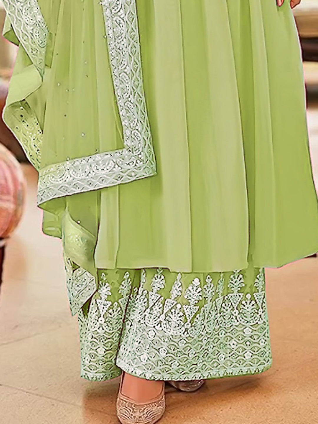 Green Resham Embroidered Georgette Dress