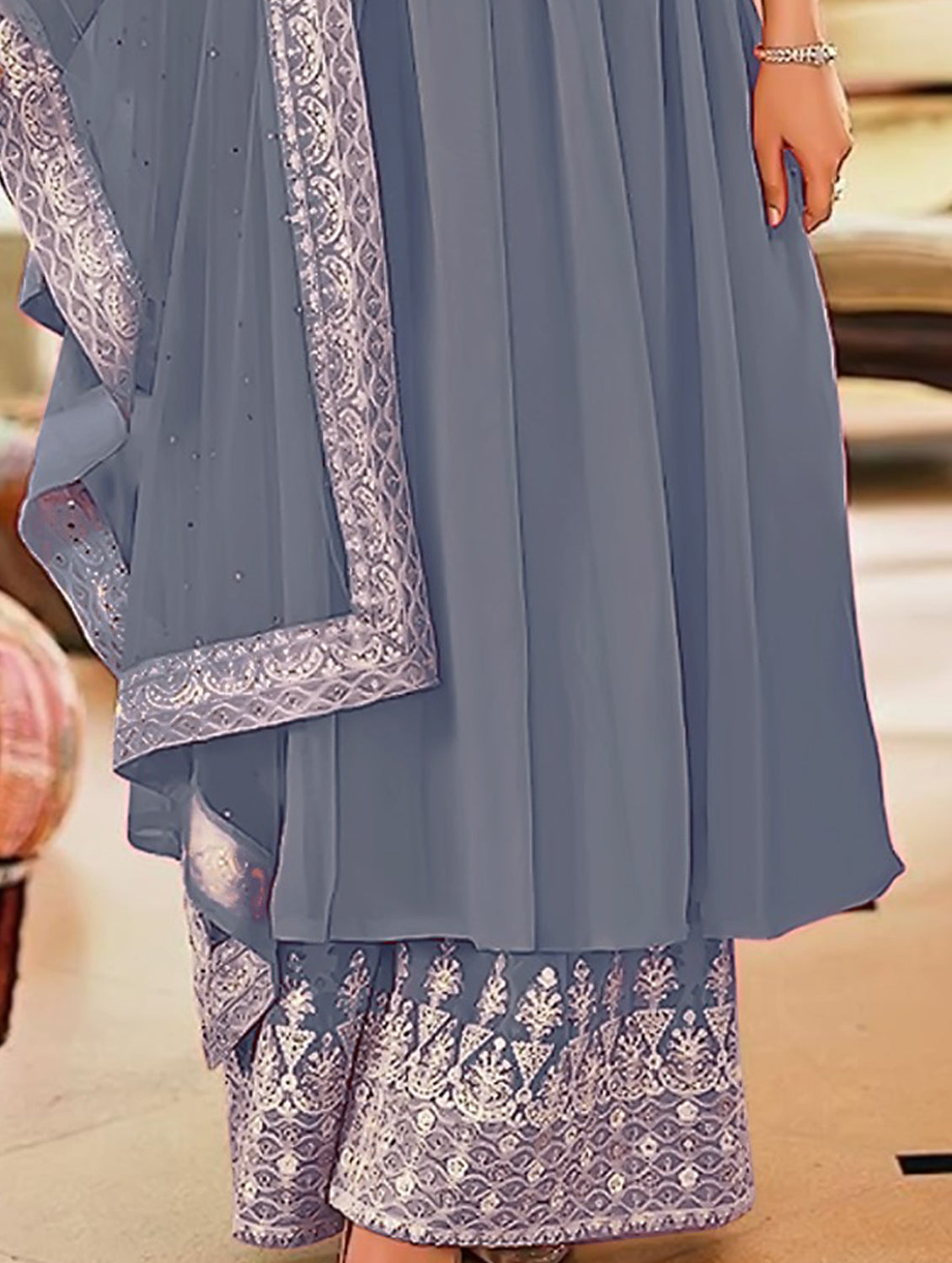 Grey Resham Embroidered Georgette Dress