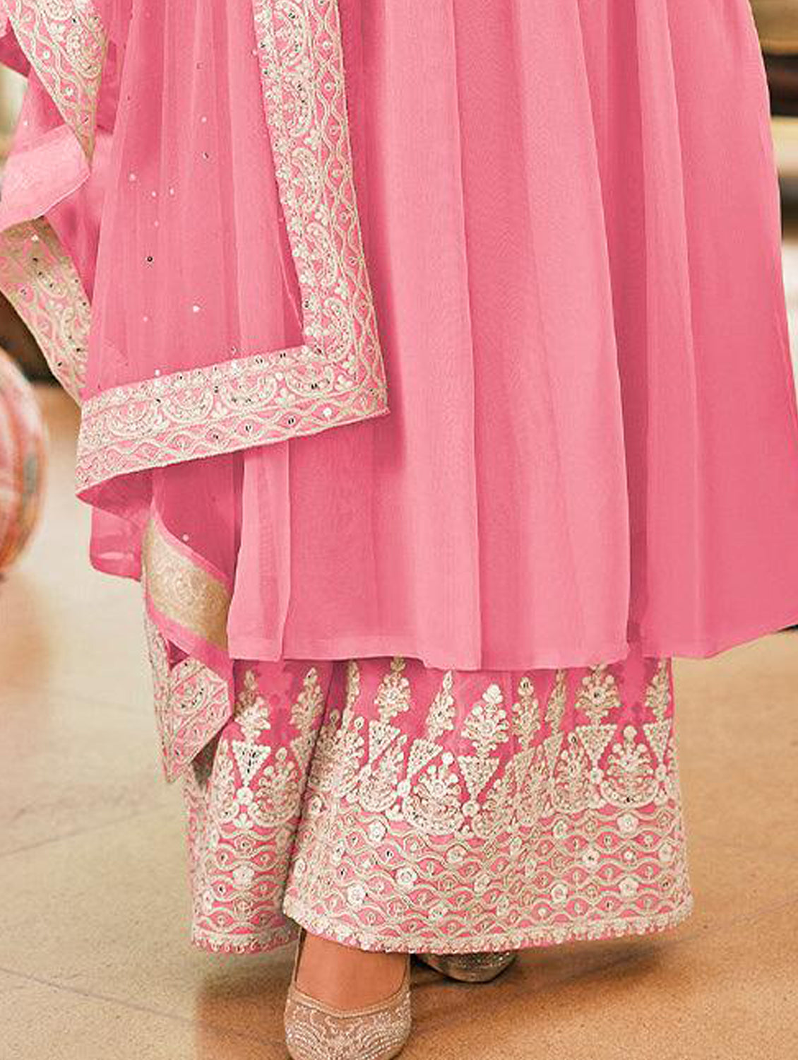 Pink Resham Embroidered Georgette Dress