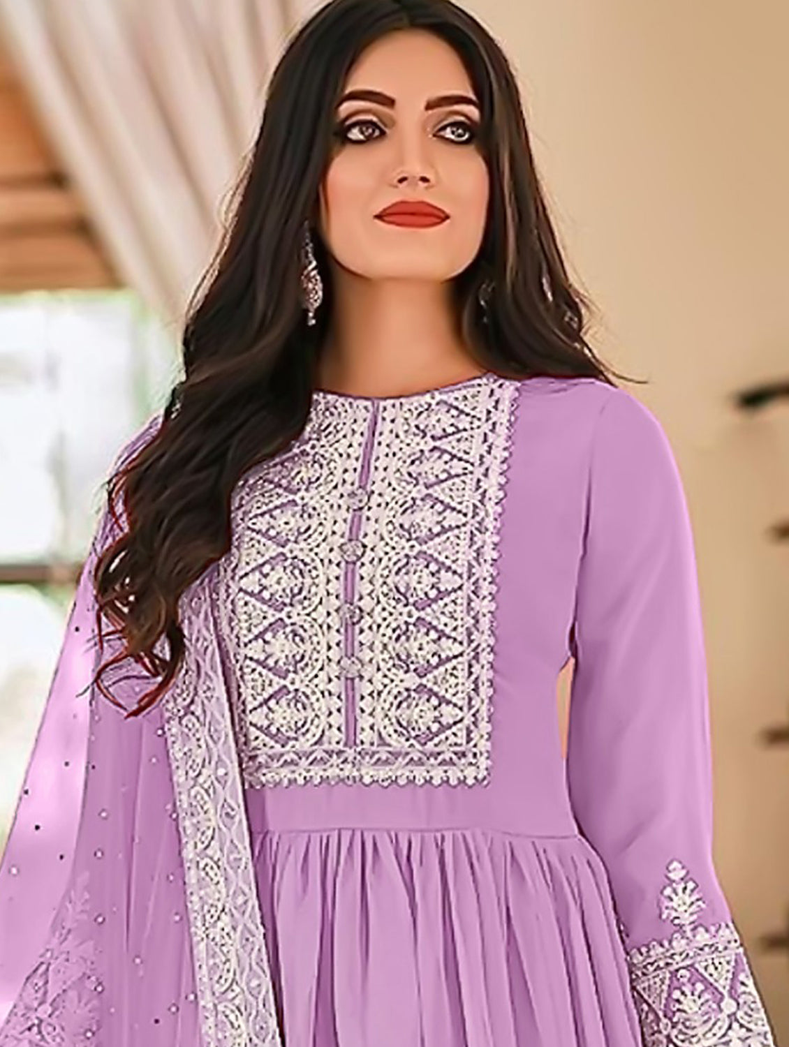 Purple Resham Embroidered Georgette Dress