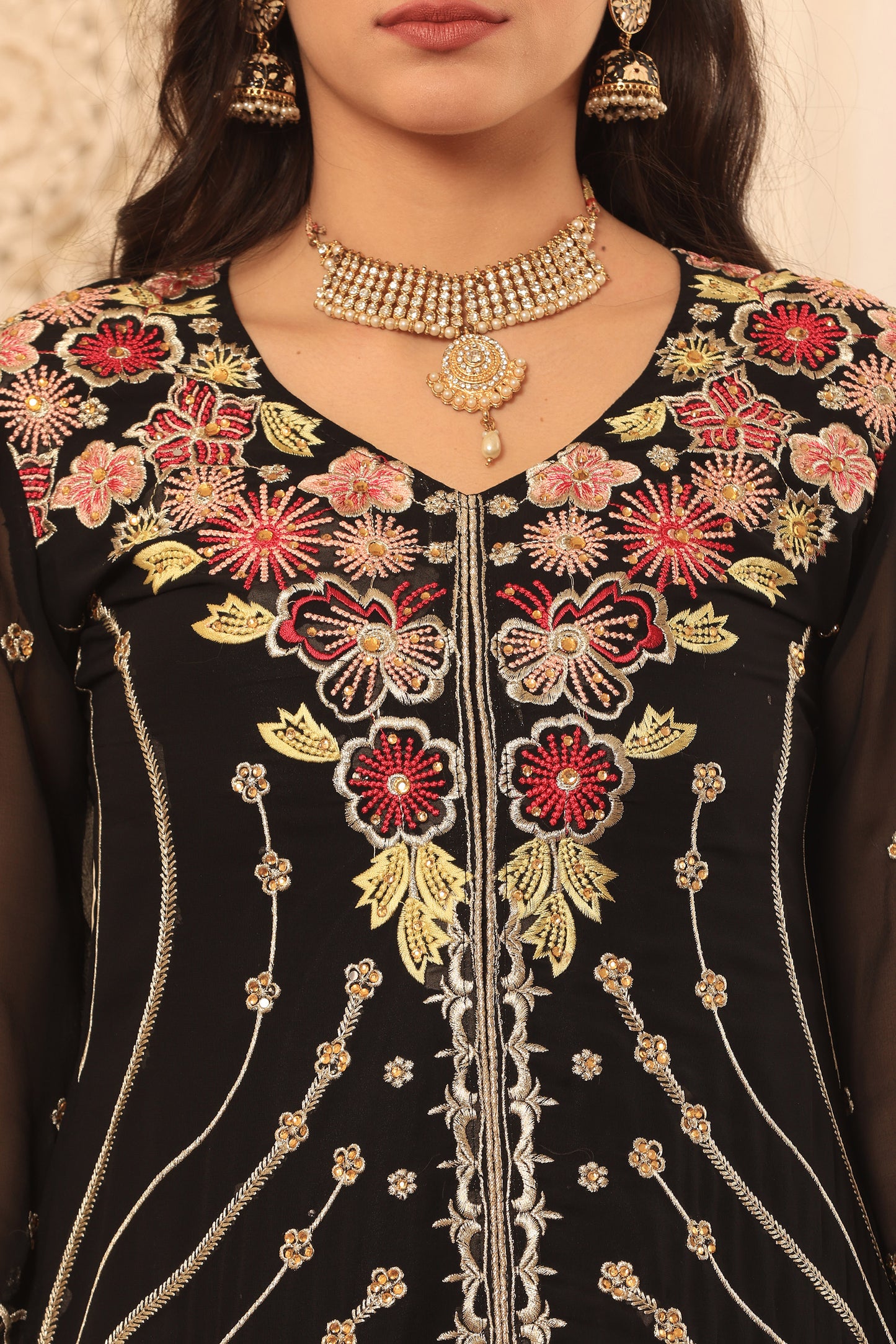 Black Georgette Resham embroidered Trouser suit