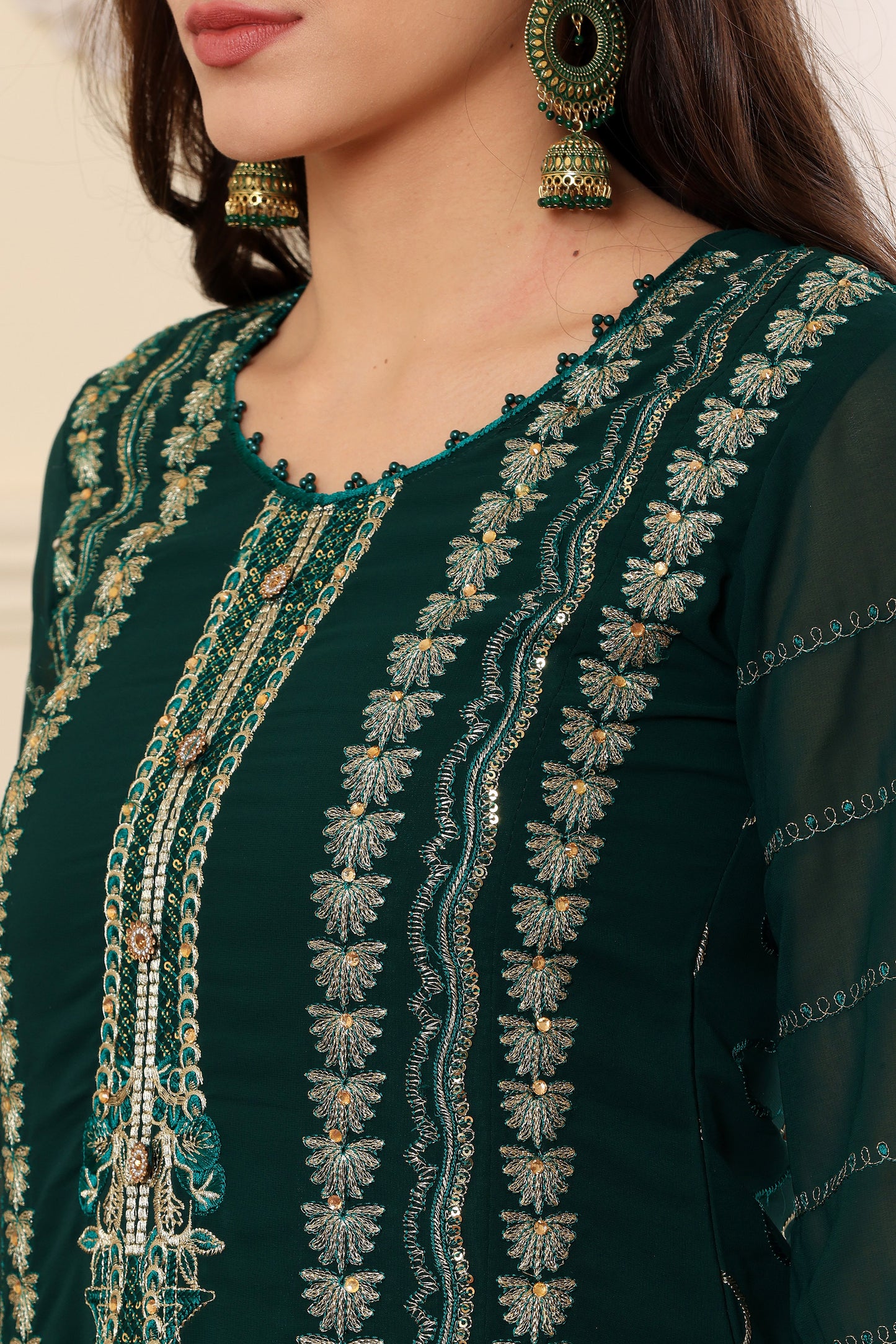 Green Georgette Resham embroidered Trouser suit