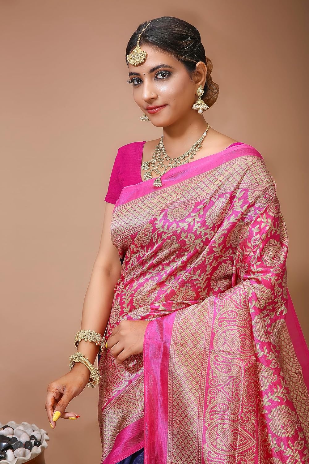 Blue Pink Silk Banarasi Saree