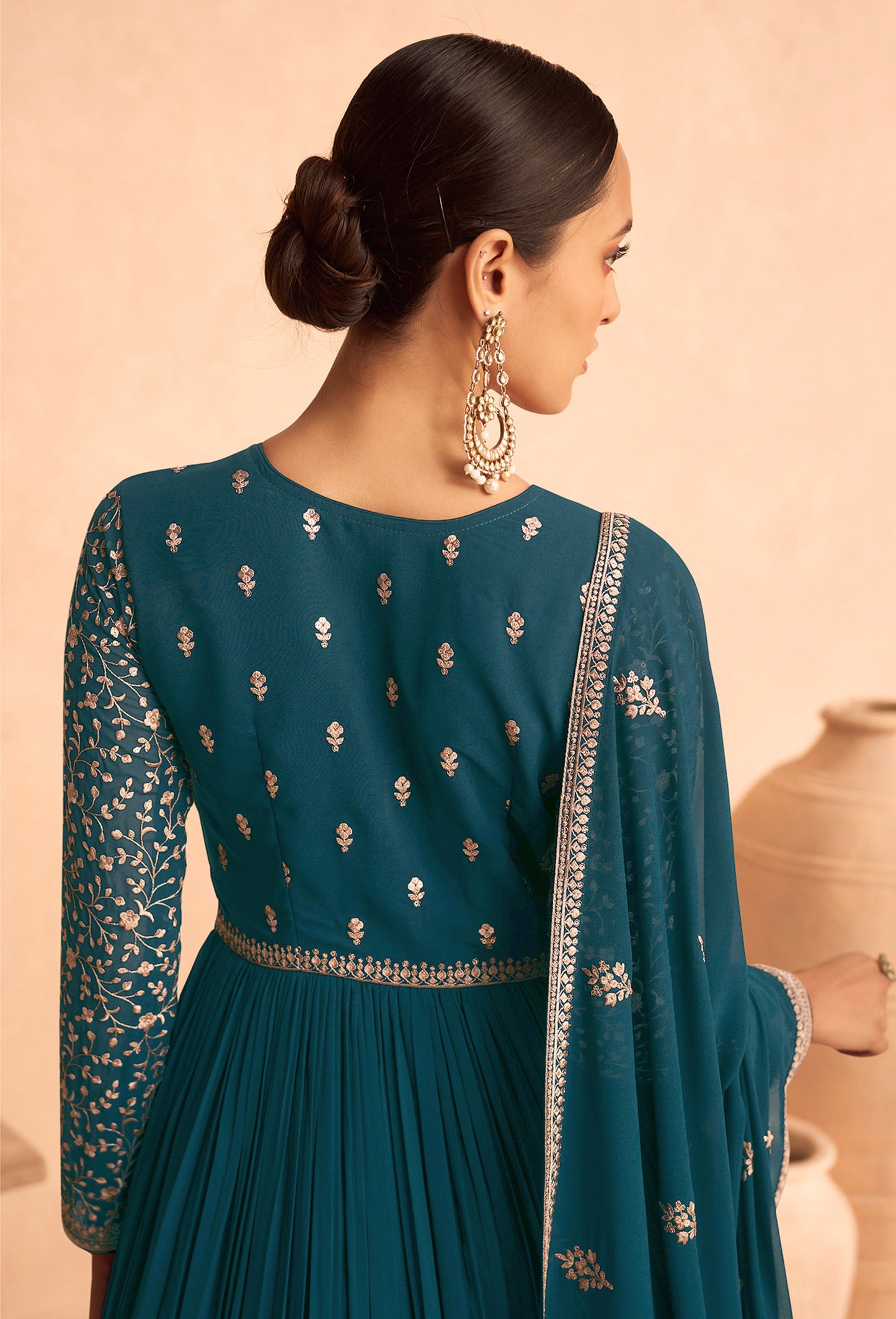 Teal blue sequins embroidered Georgette Abaya Suit