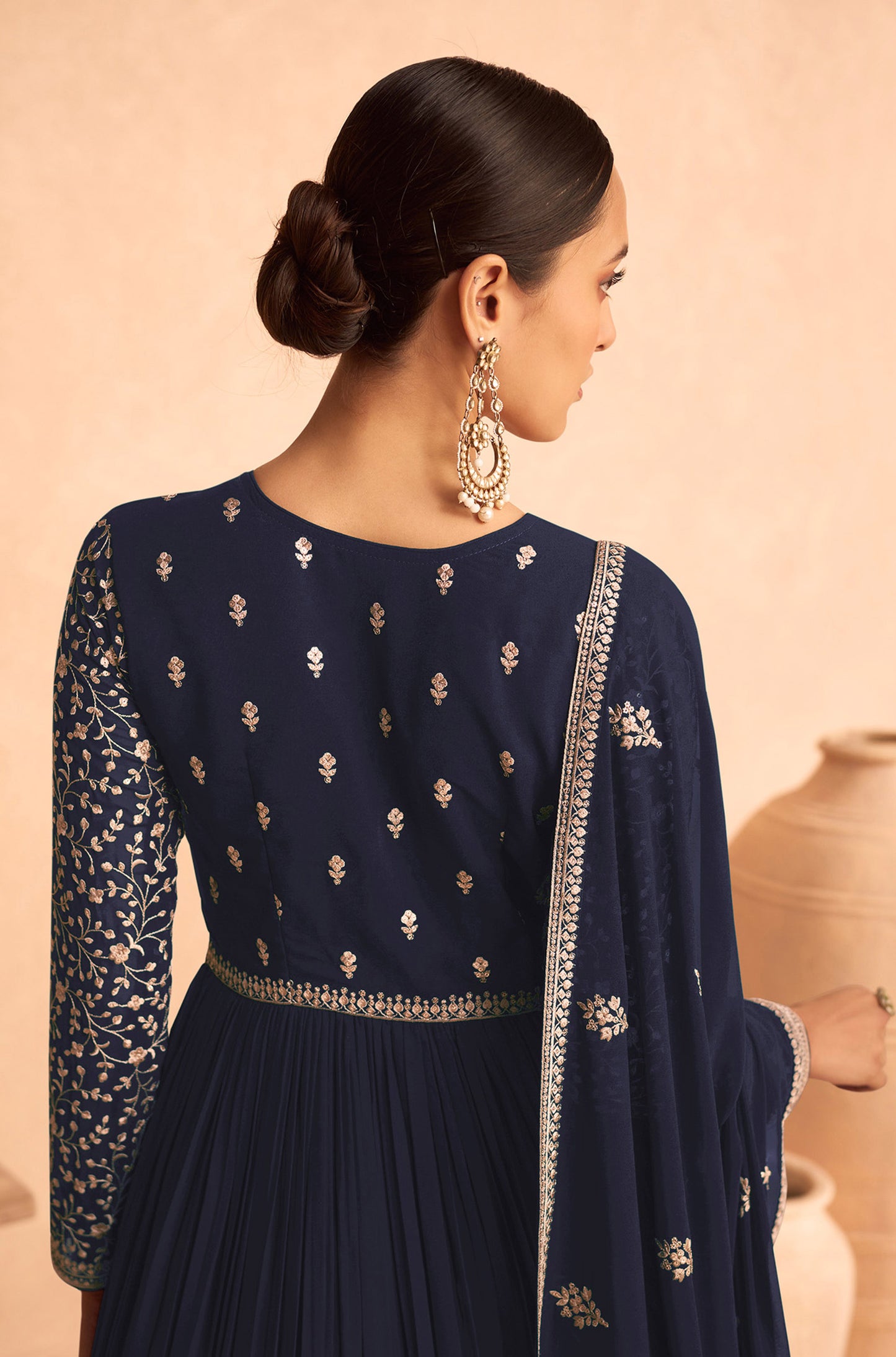 Navy blue sequins embroidered Georgette Abaya Suit