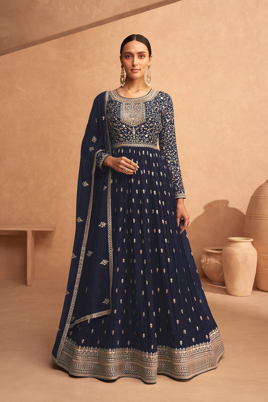 Navy blue sequins embroidered Georgette Abaya Suit