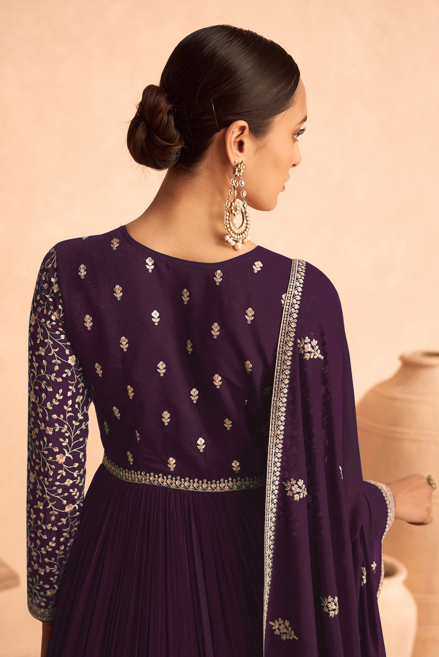 Purple sequins embroidered Georgette Abaya Suit