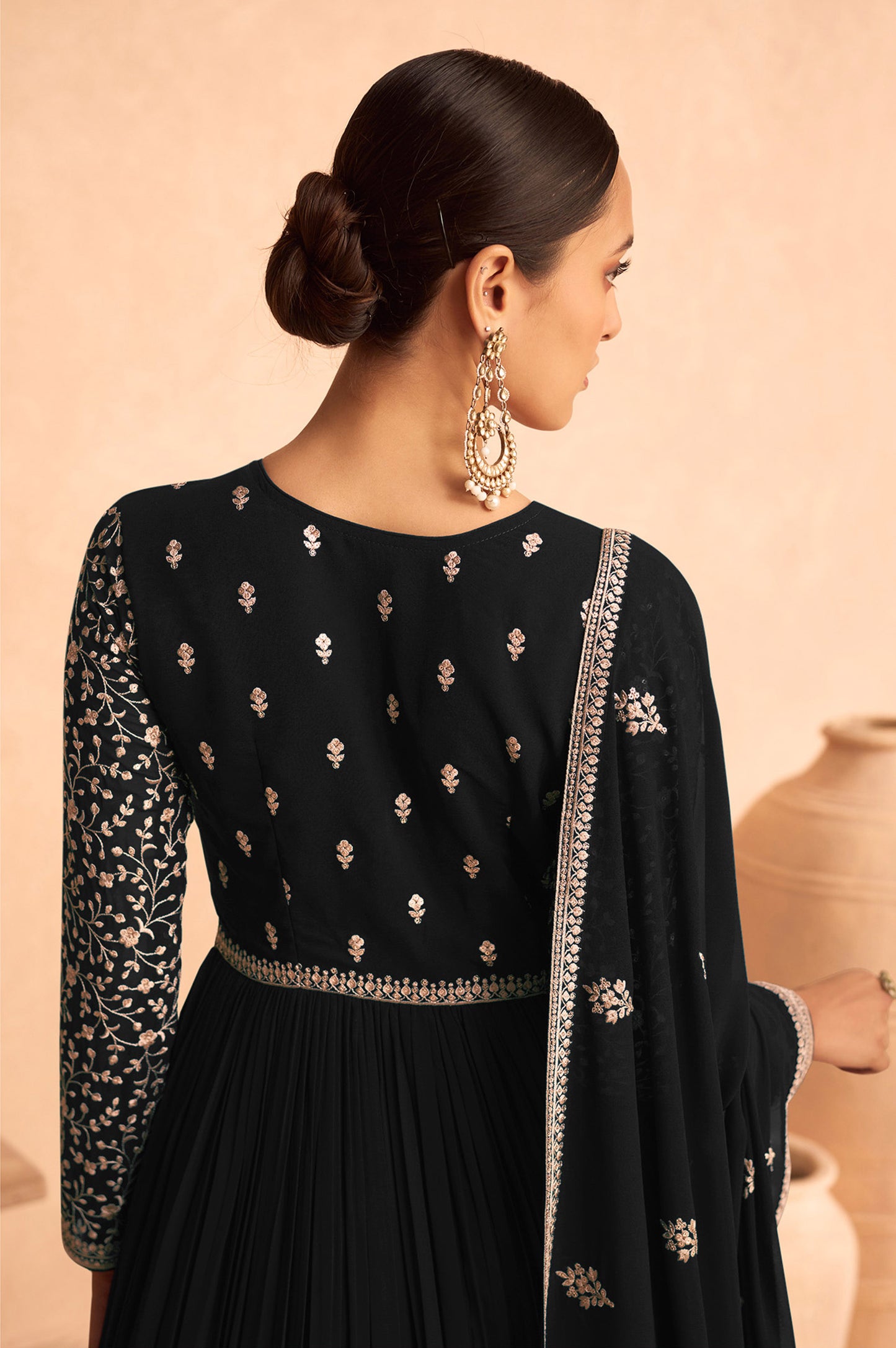 Black sequins embroidered Georgette Abaya Suit