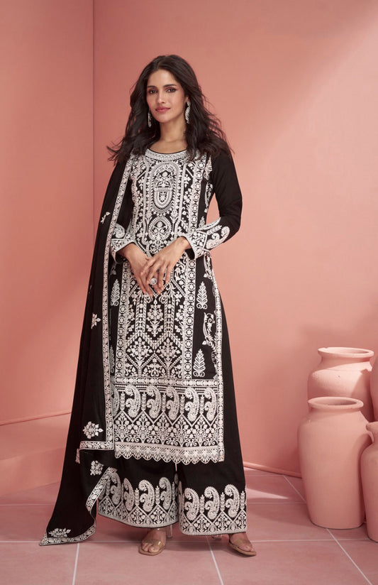 Black embroidered Georgette Surya salwar suit