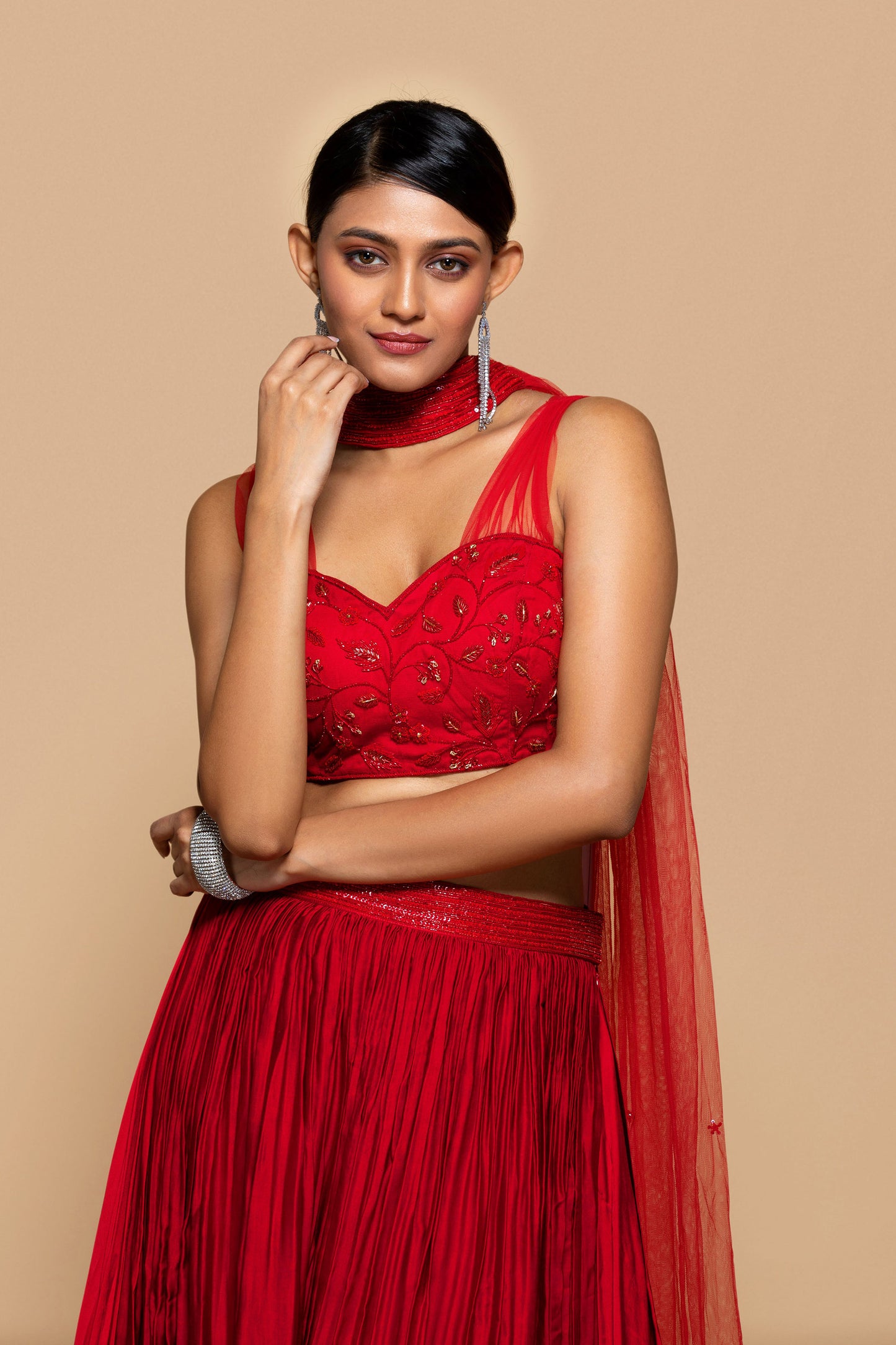 Red lehenga Set With Choker Dupatta