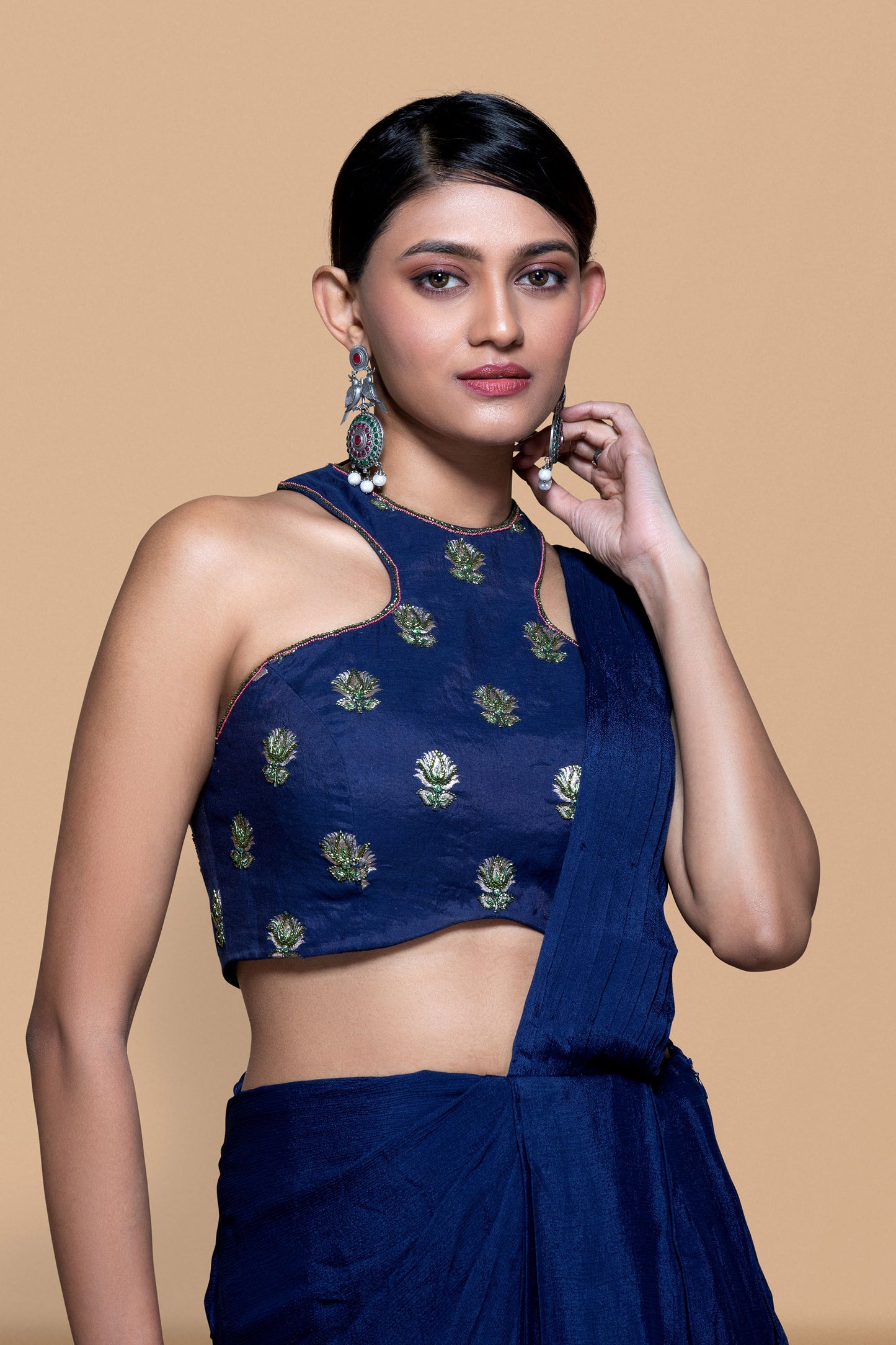 Blue Embroidered Brocade Saree - Sanjev Marwaaha