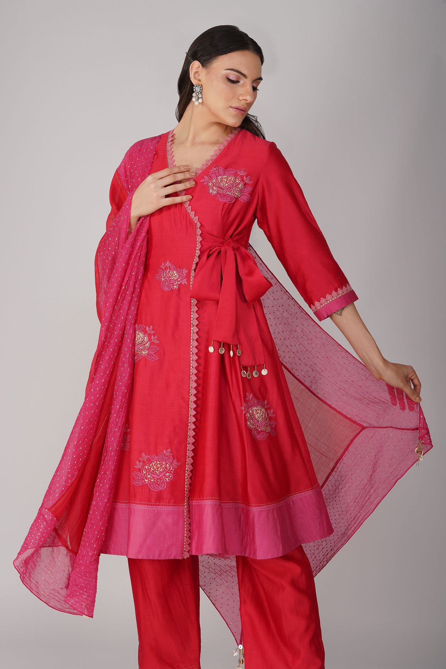 Starry Rose RedTwo-Tone Angrakha Set