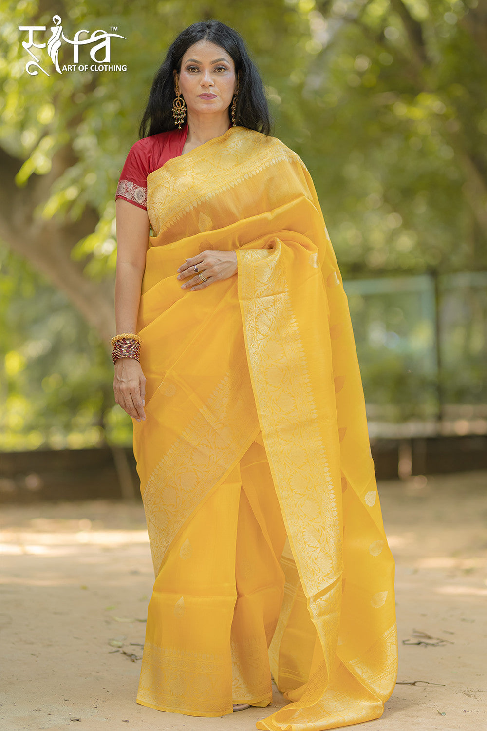 Handloom Sunshine Yellow Organza Banarasi Saree