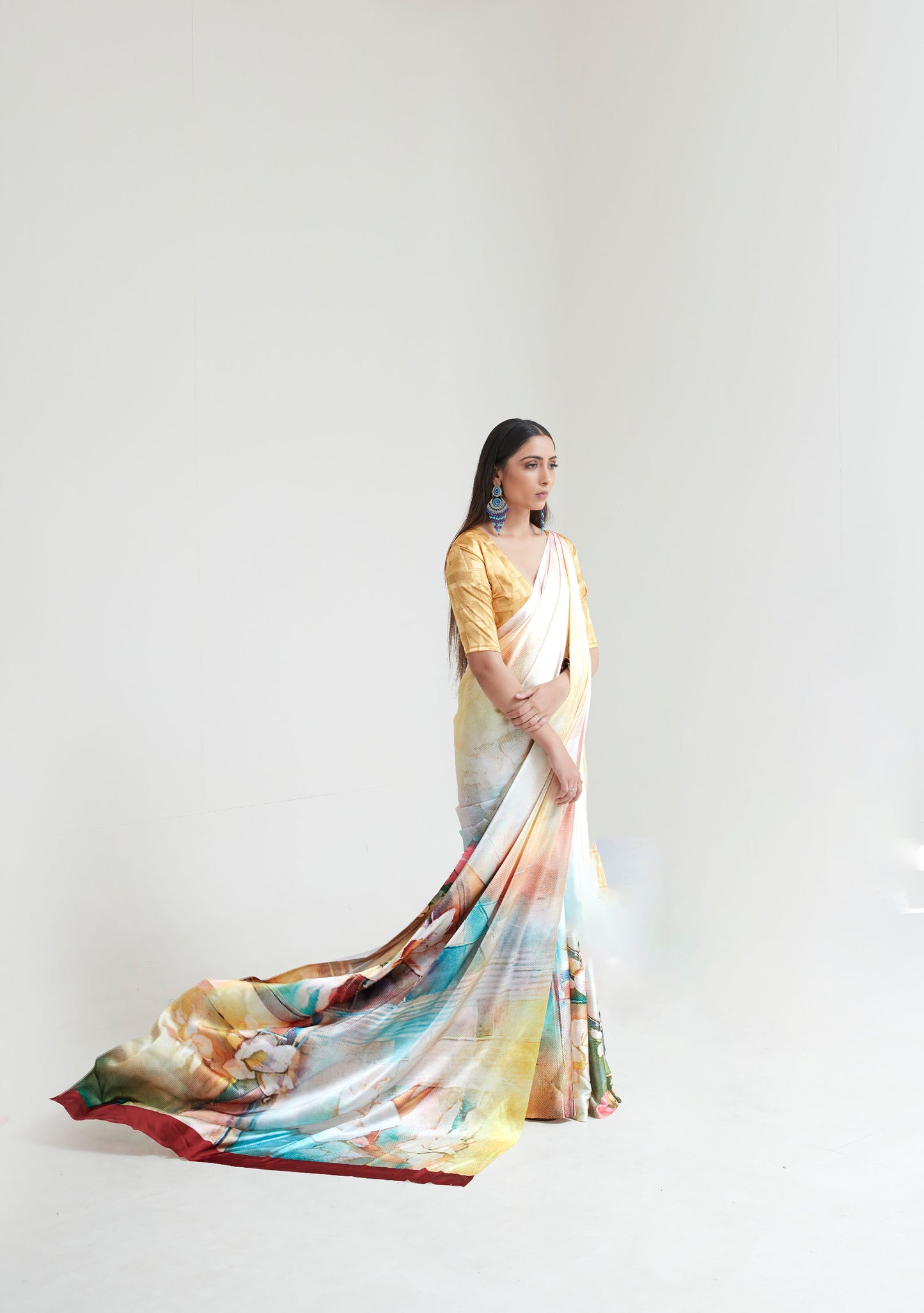 Yellow Floral Kouture Printoria Digital Silk Saree