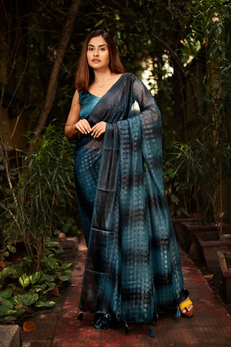 Rani Blue Georgette Handloom saree