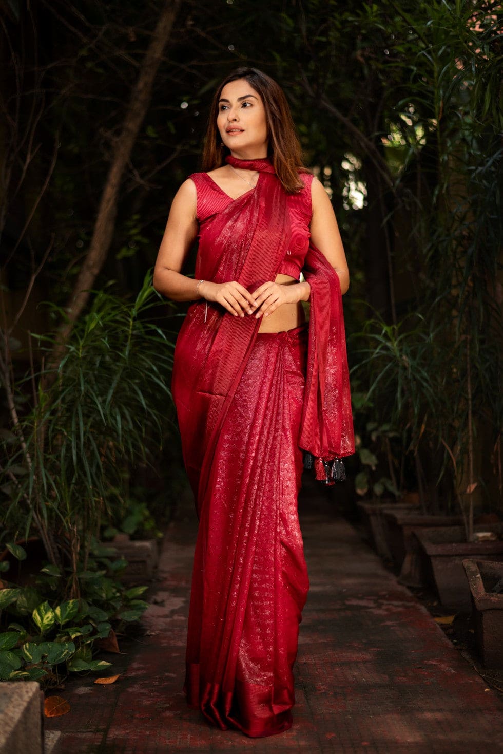 Simran Red Georgette Handloom saree