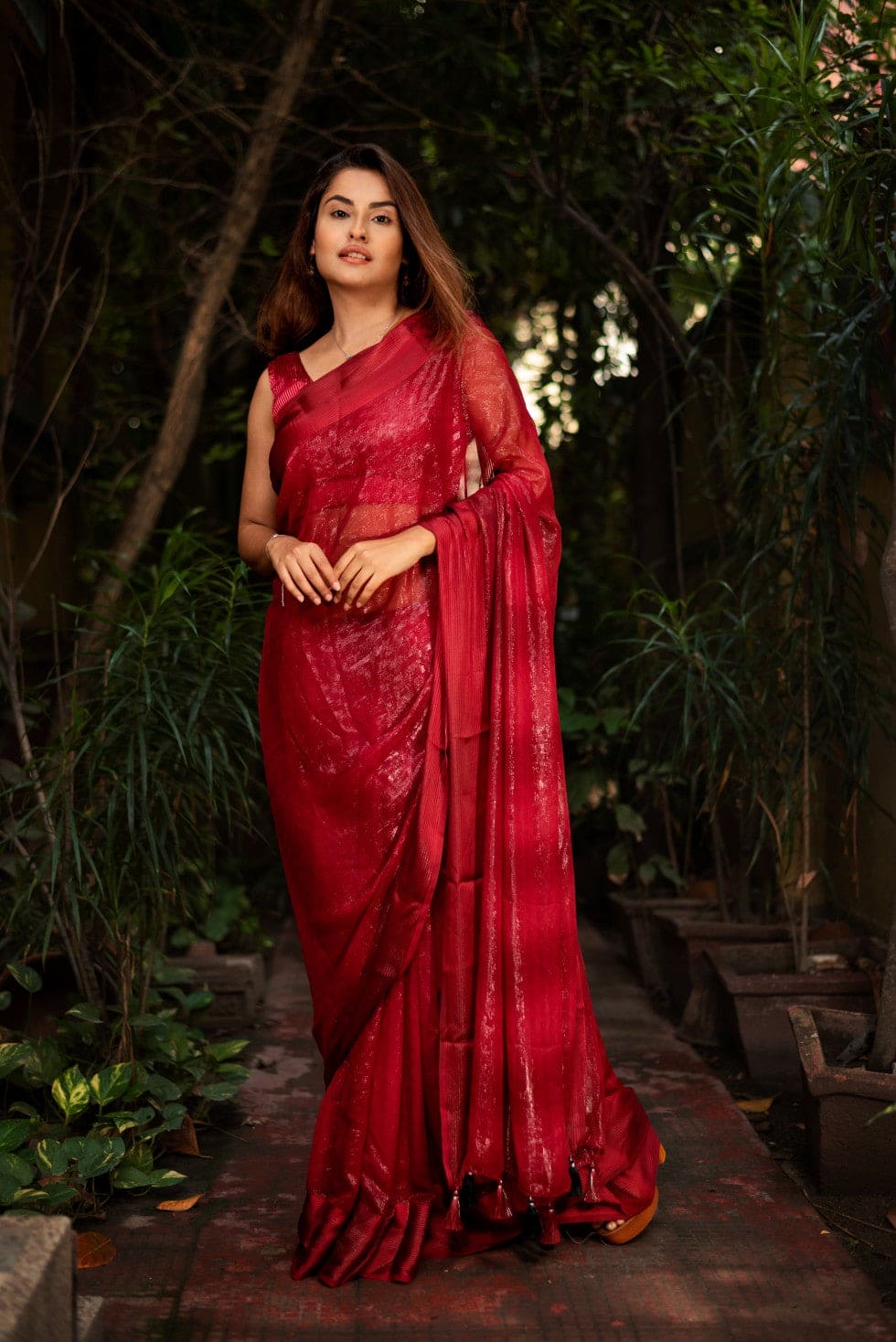 Simran Red Georgette Handloom saree