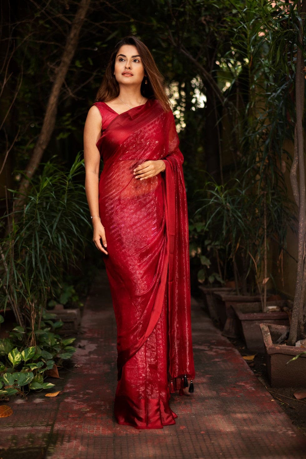 Simran Red Georgette Handloom saree