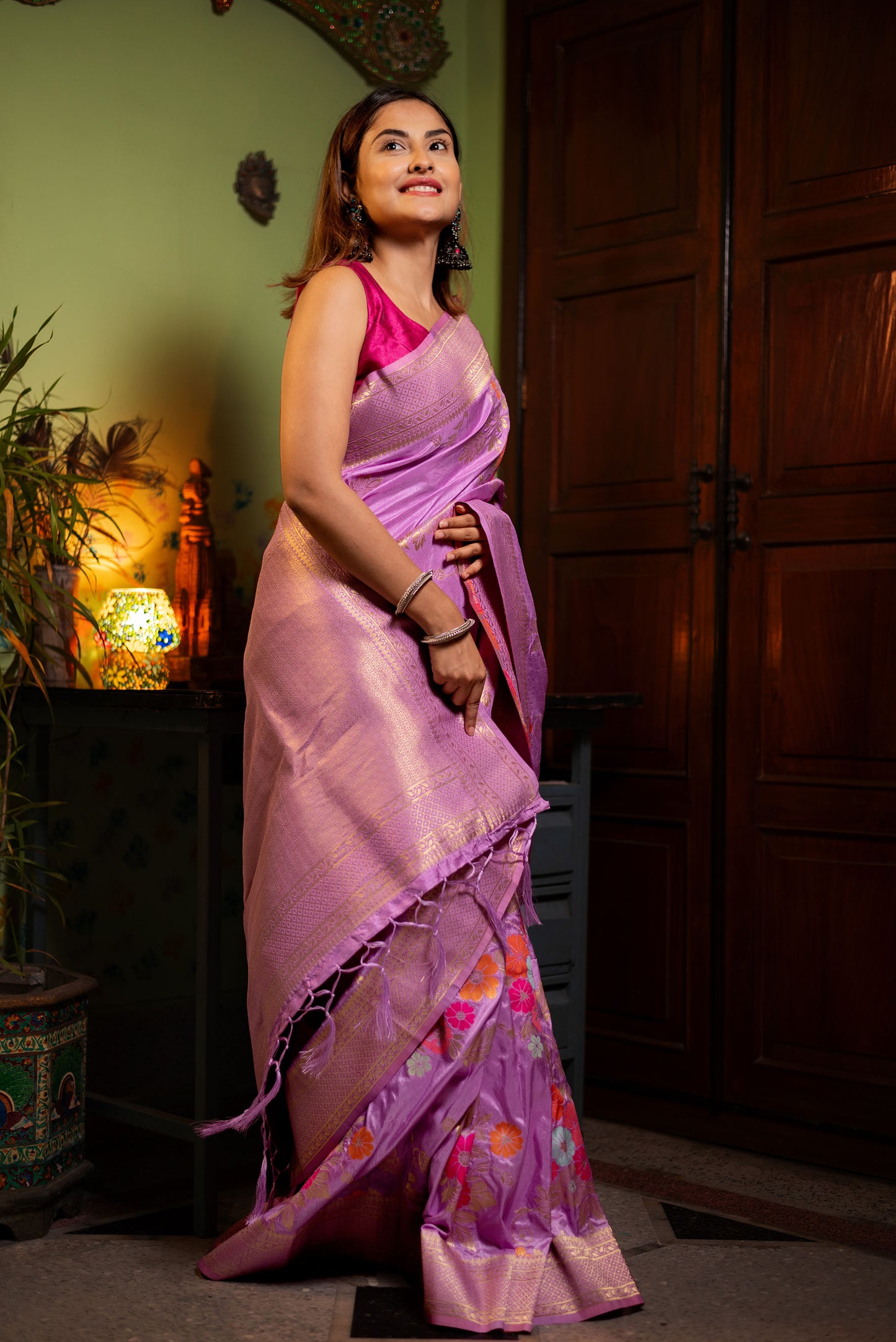 Purple floral viscose silk saree