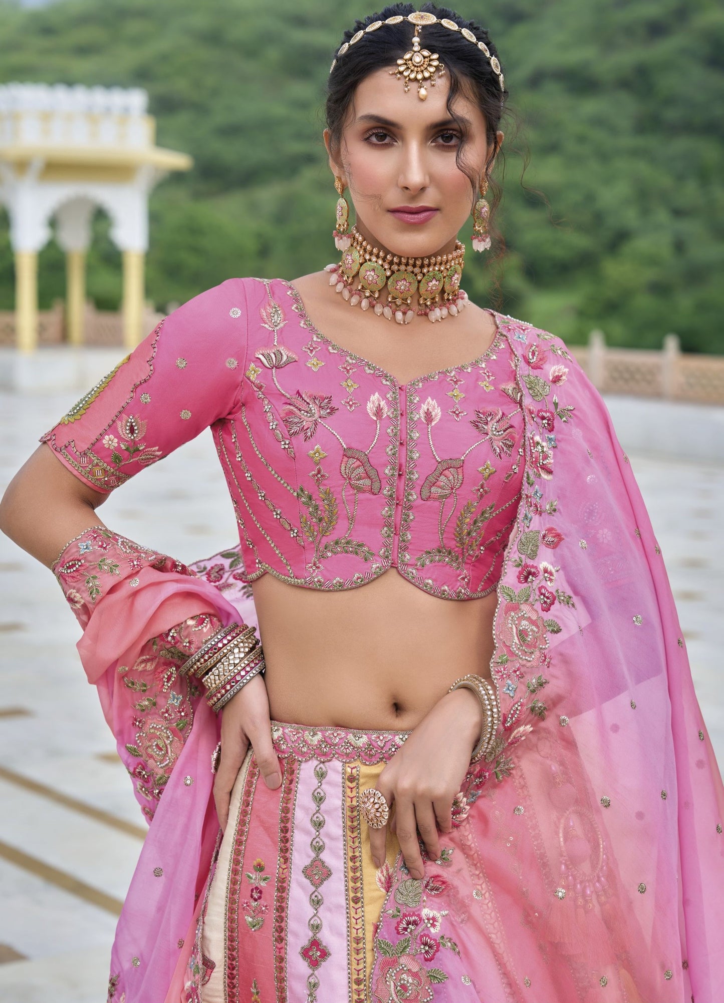 Pink Sequins Embroidery Silk Reception Lehenga