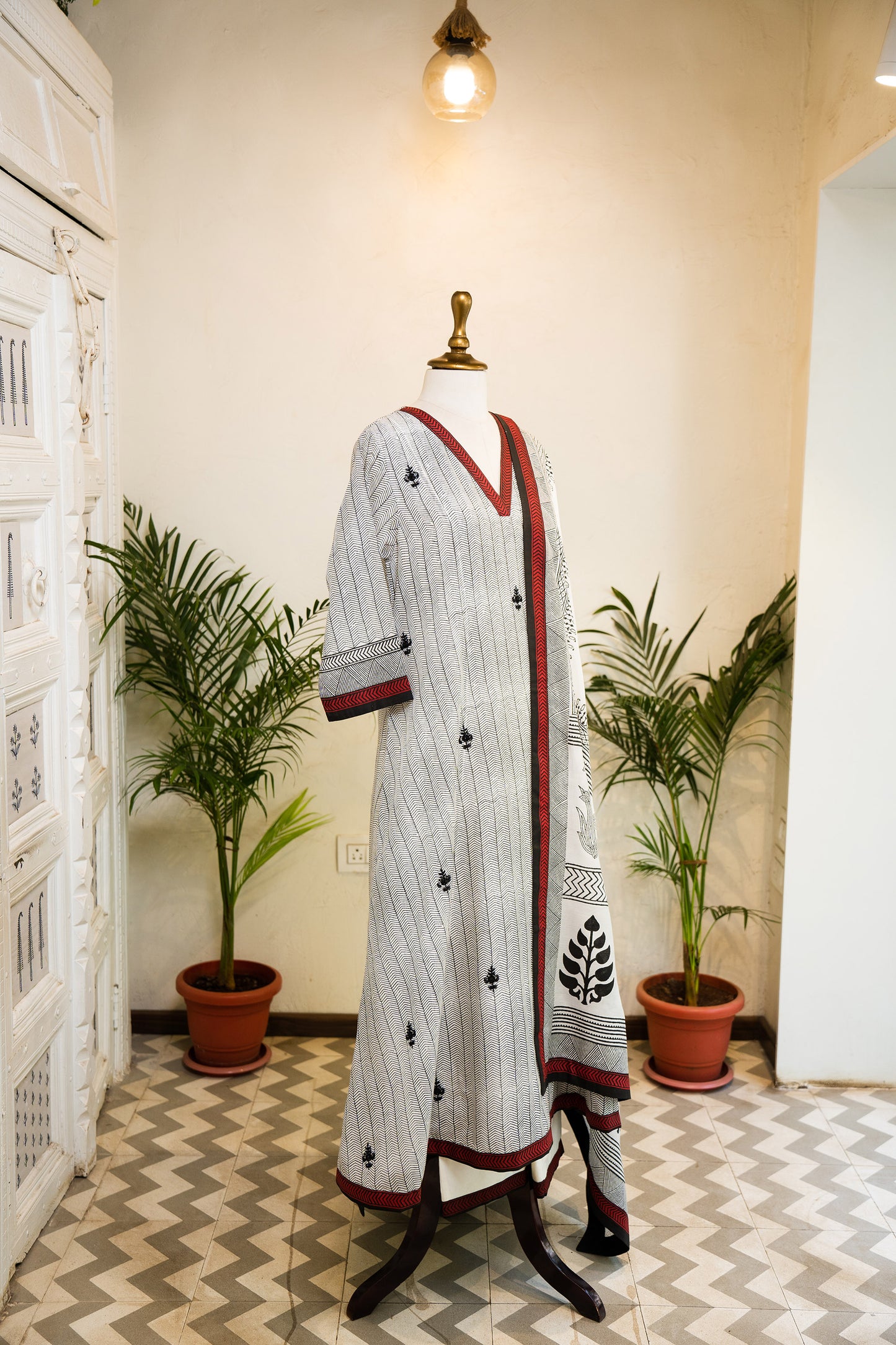 All Over Hand Embroidered Motif Cotton Silk Kurta Pant Set