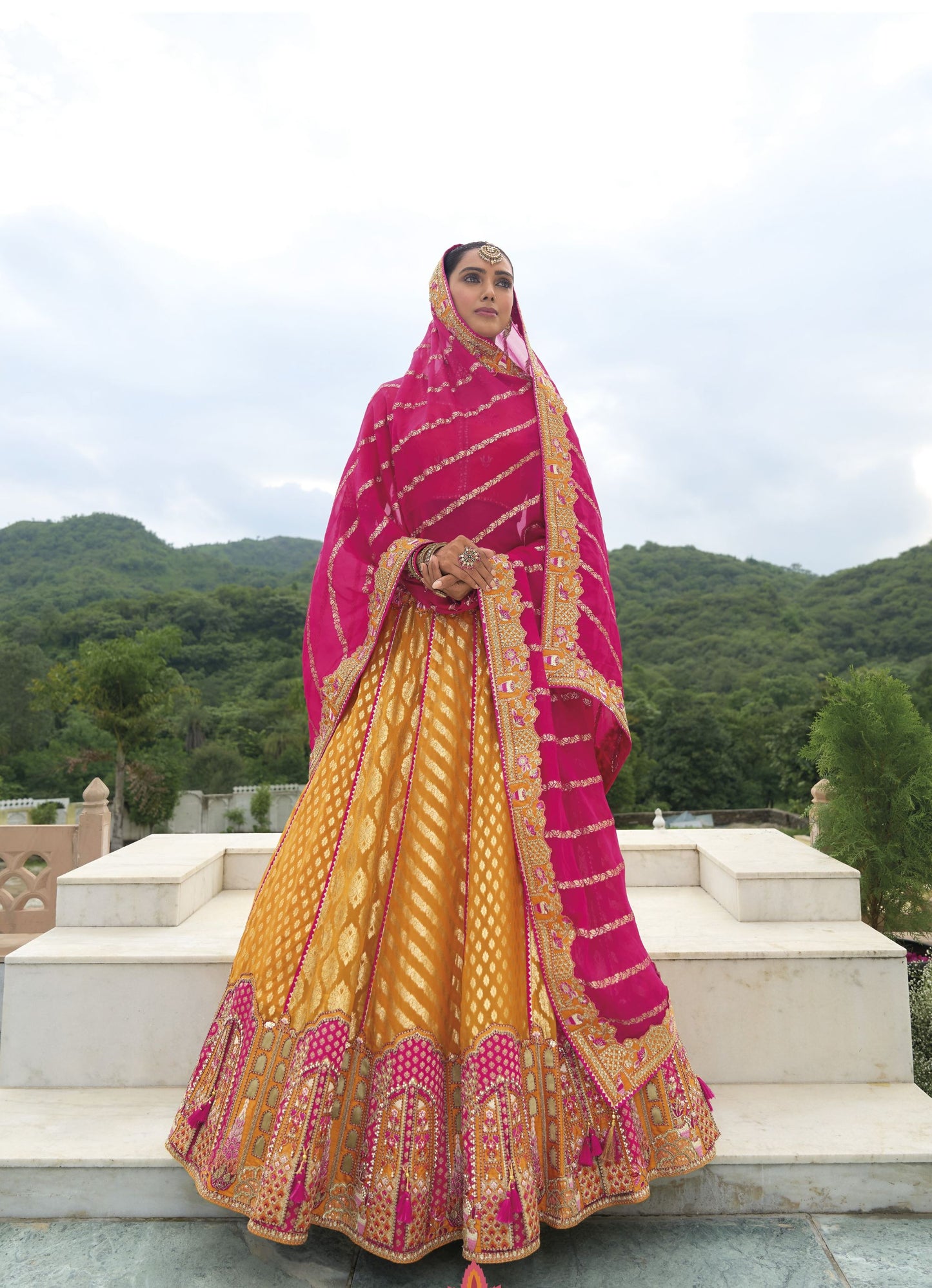 Mustard Khatli and Sequence Embroidery Silk Bridal Lehenga