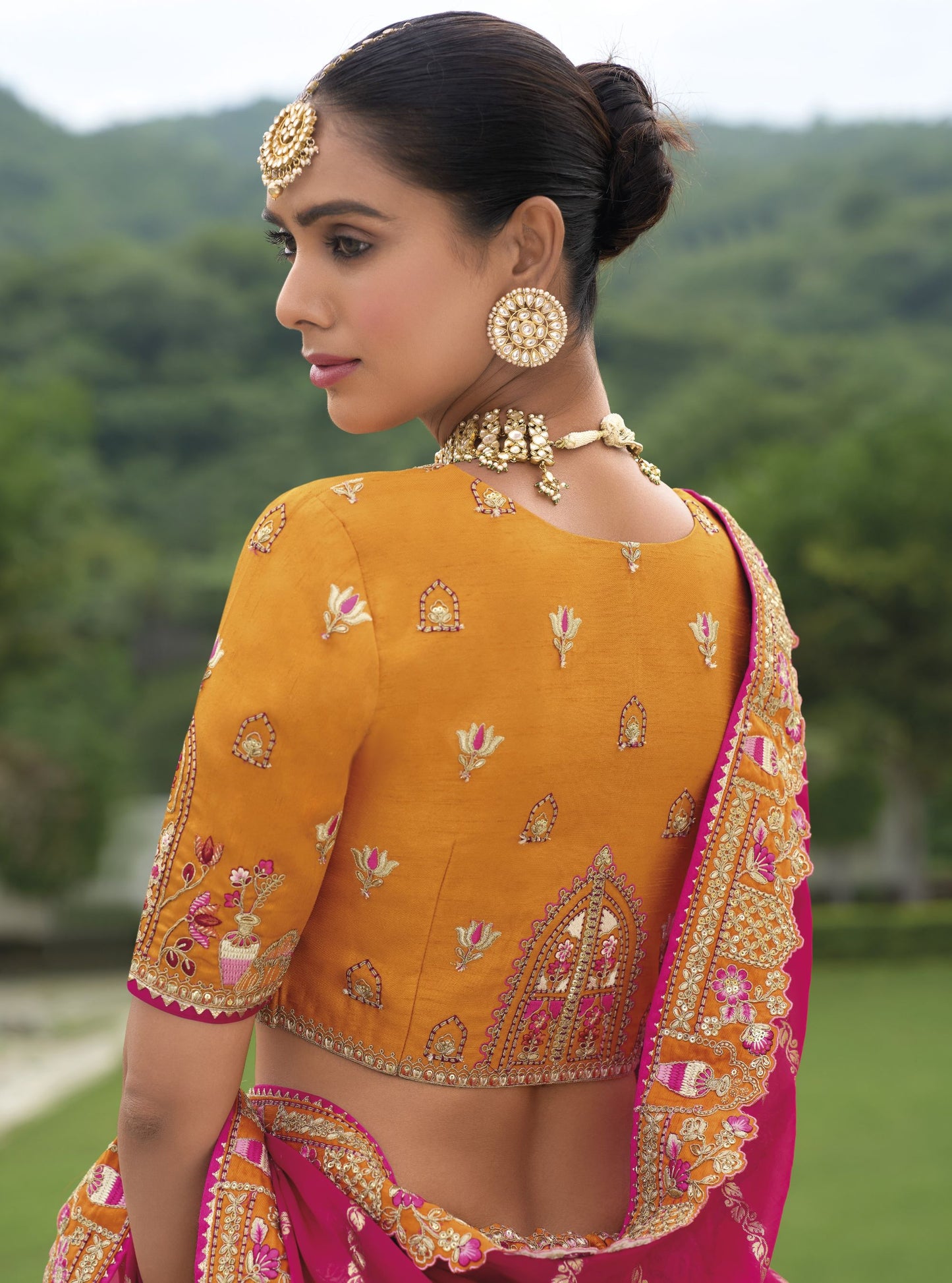 Mustard Khatli and Sequence Embroidery Silk Bridal Lehenga