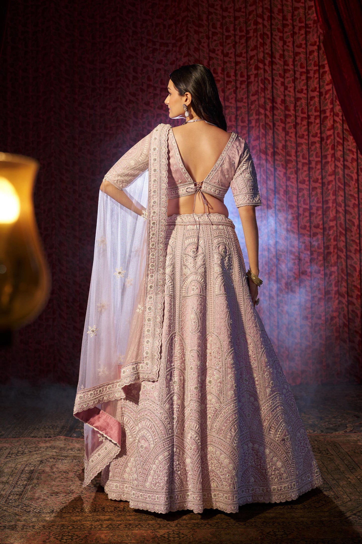 Lilac Silk Sequins & Thread, Zarkan Work Lehenga for Wedding