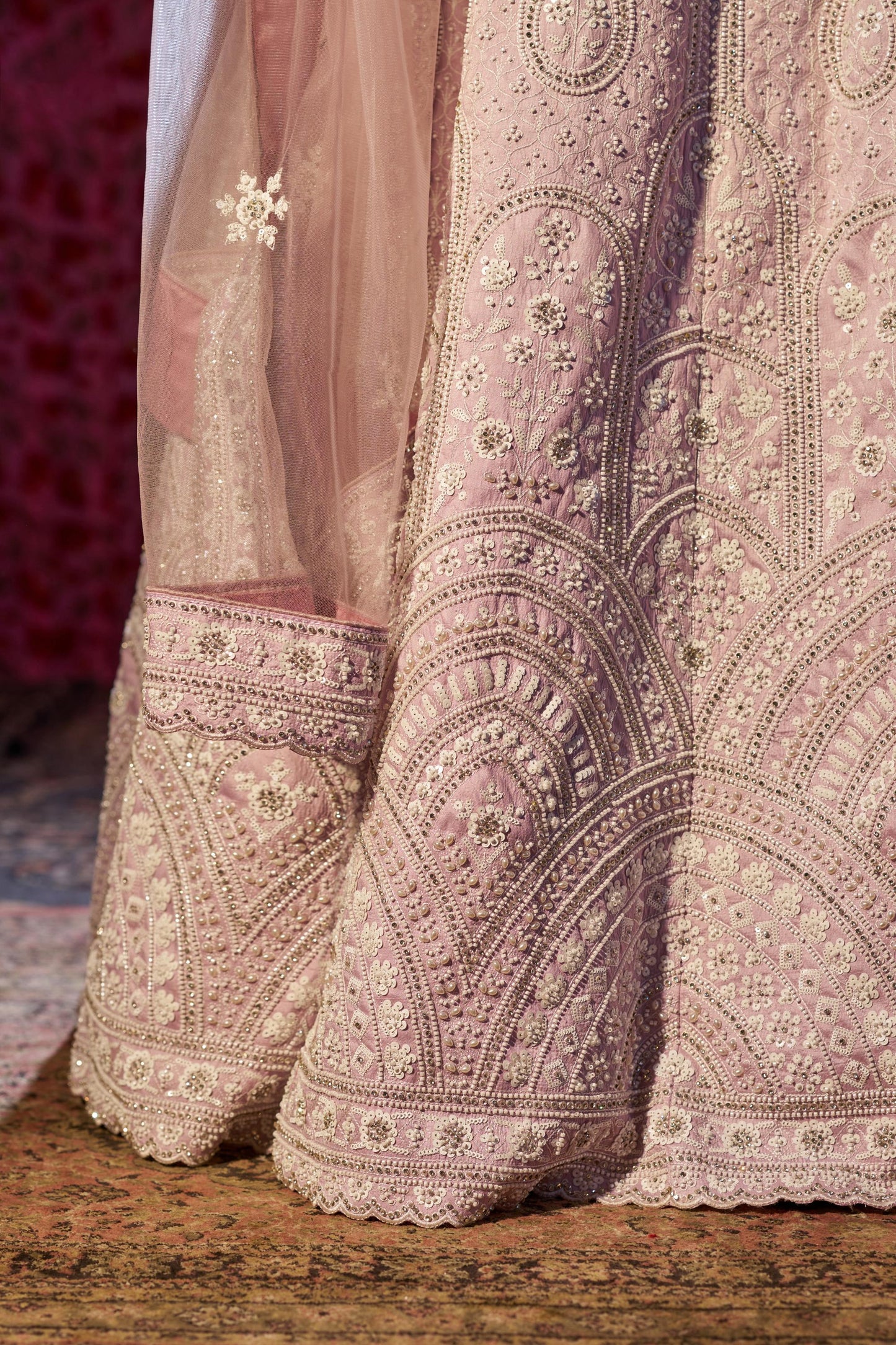 Lilac Silk Sequins & Thread, Zarkan Work Lehenga for Wedding