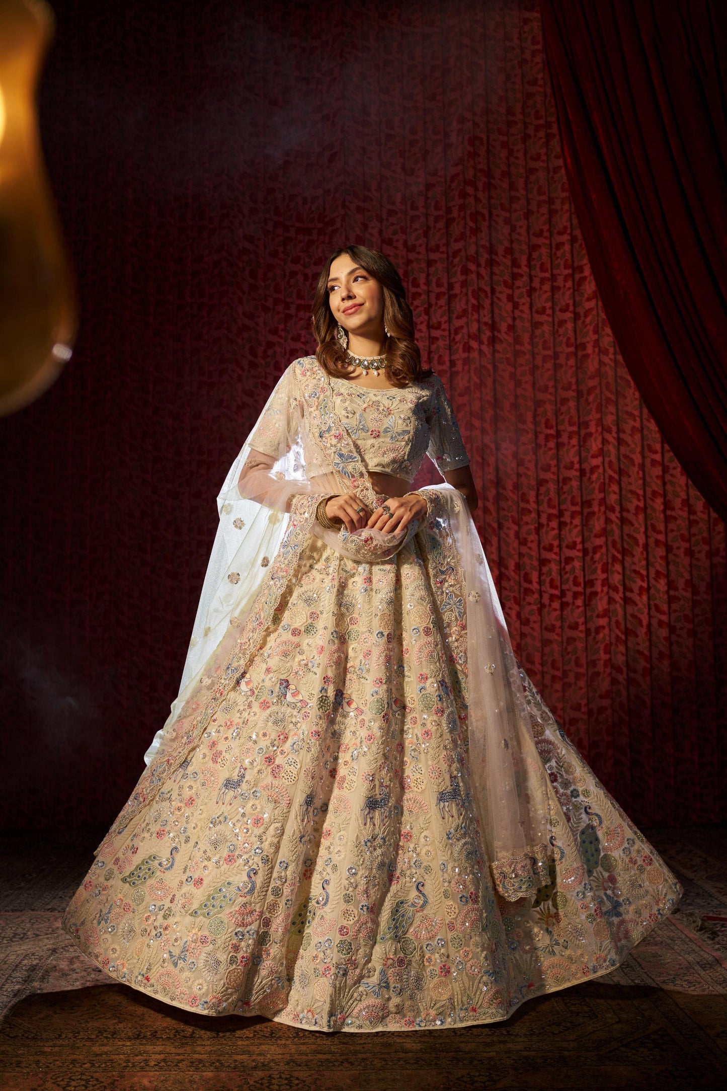 Off White Georgette Zari &  Dori Embroidered Reception Lehenga