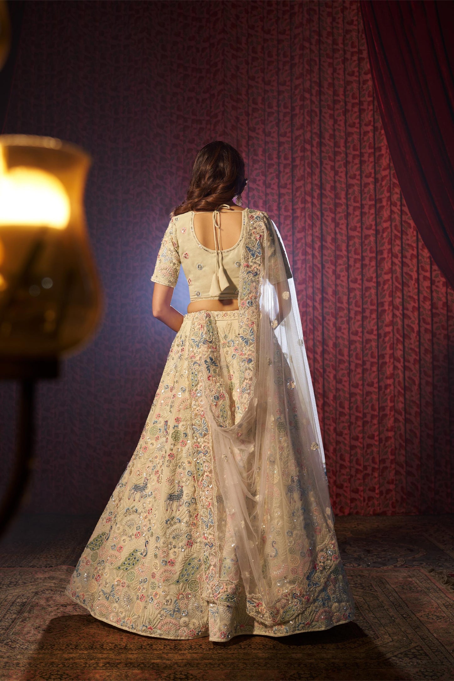 Off White Georgette Zari &  Dori Embroidered Reception Lehenga