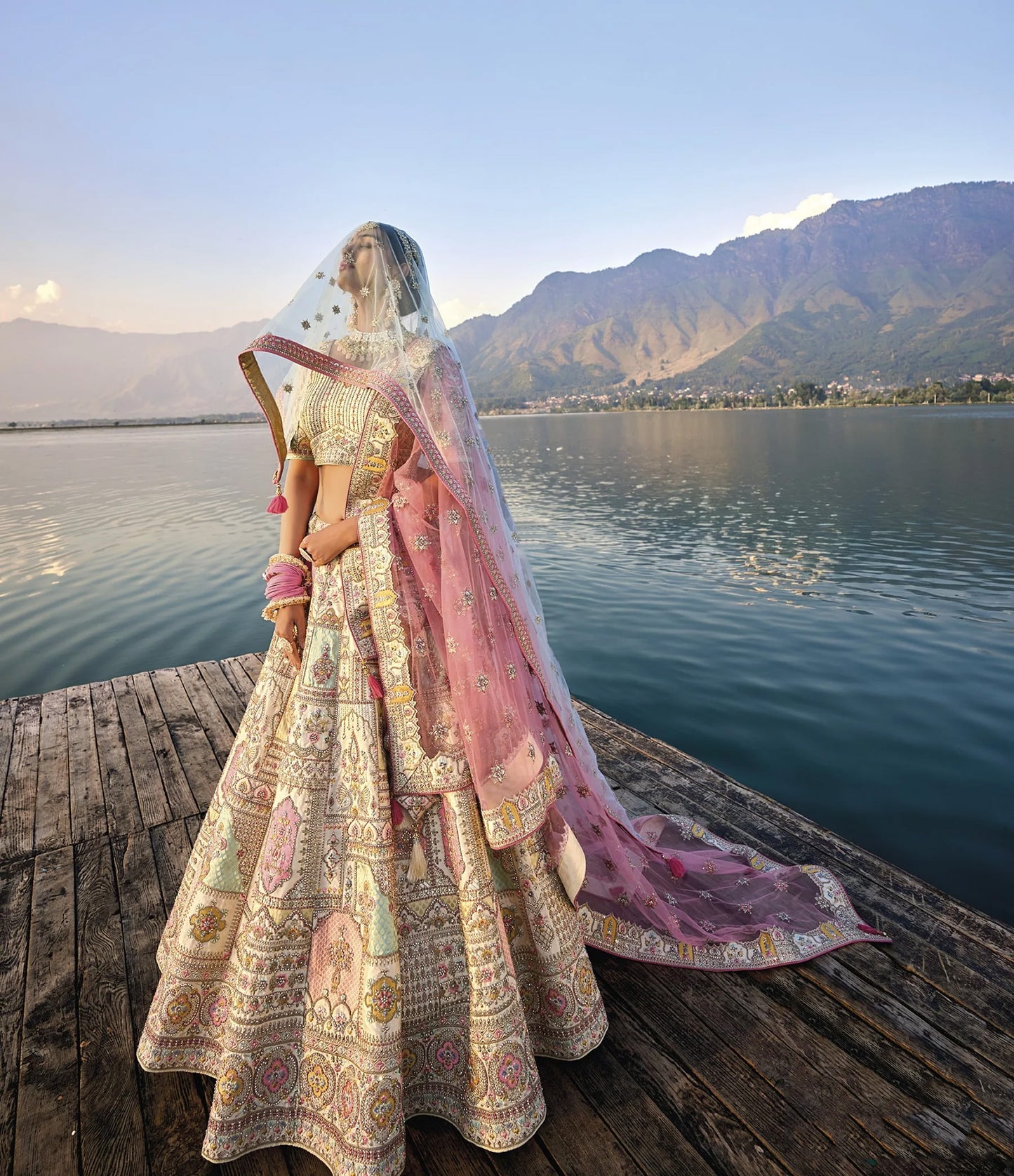 Elegant Off-White Circular Lehenga Set with Silk Blouse and Heavy Net Dupatta