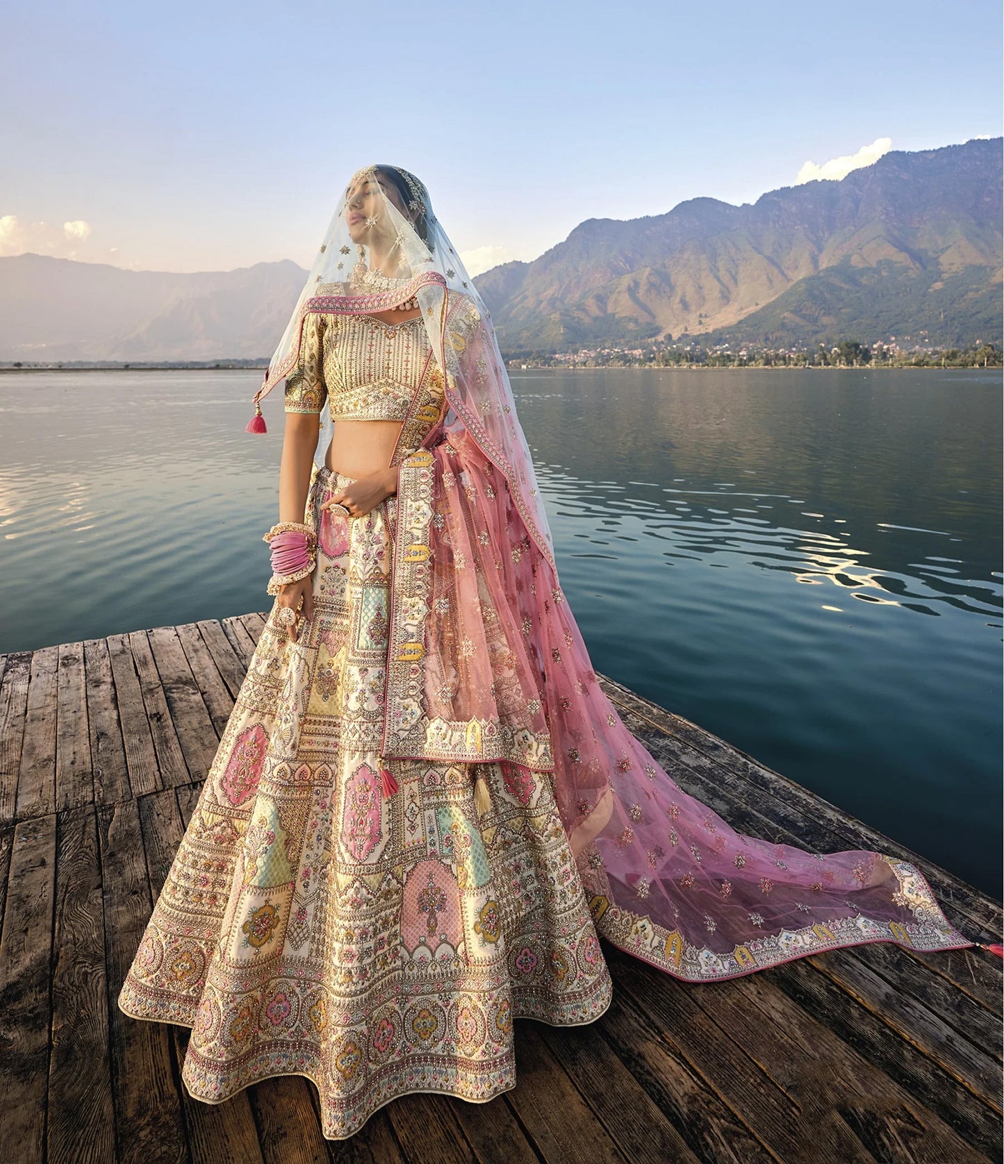 Elegant Off-White Circular Lehenga Set with Silk Blouse and Heavy Net Dupatta