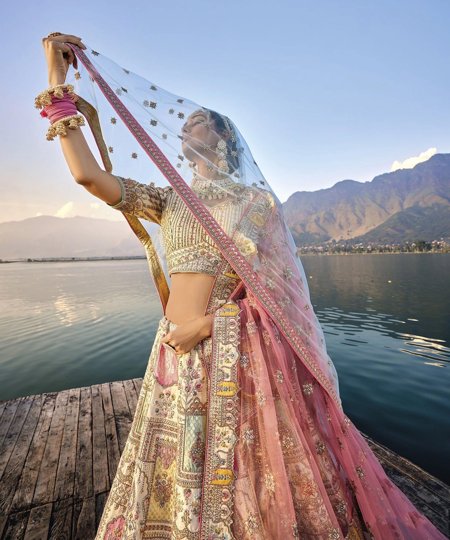 Elegant Off-White Circular Lehenga Set with Silk Blouse and Heavy Net Dupatta