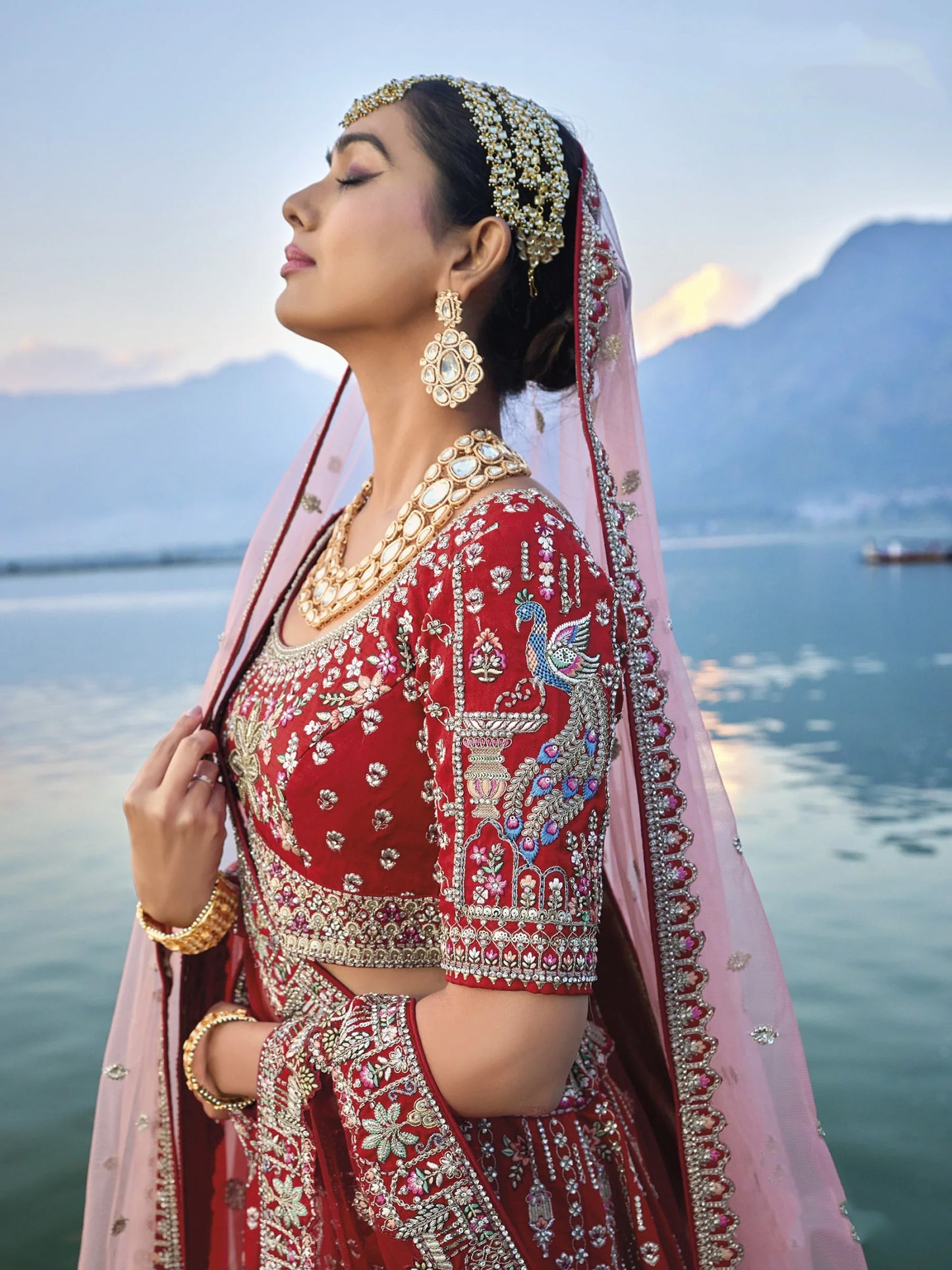 Red Silk Bridal Wedding Lehenga Set with Heavy Net Dupatta