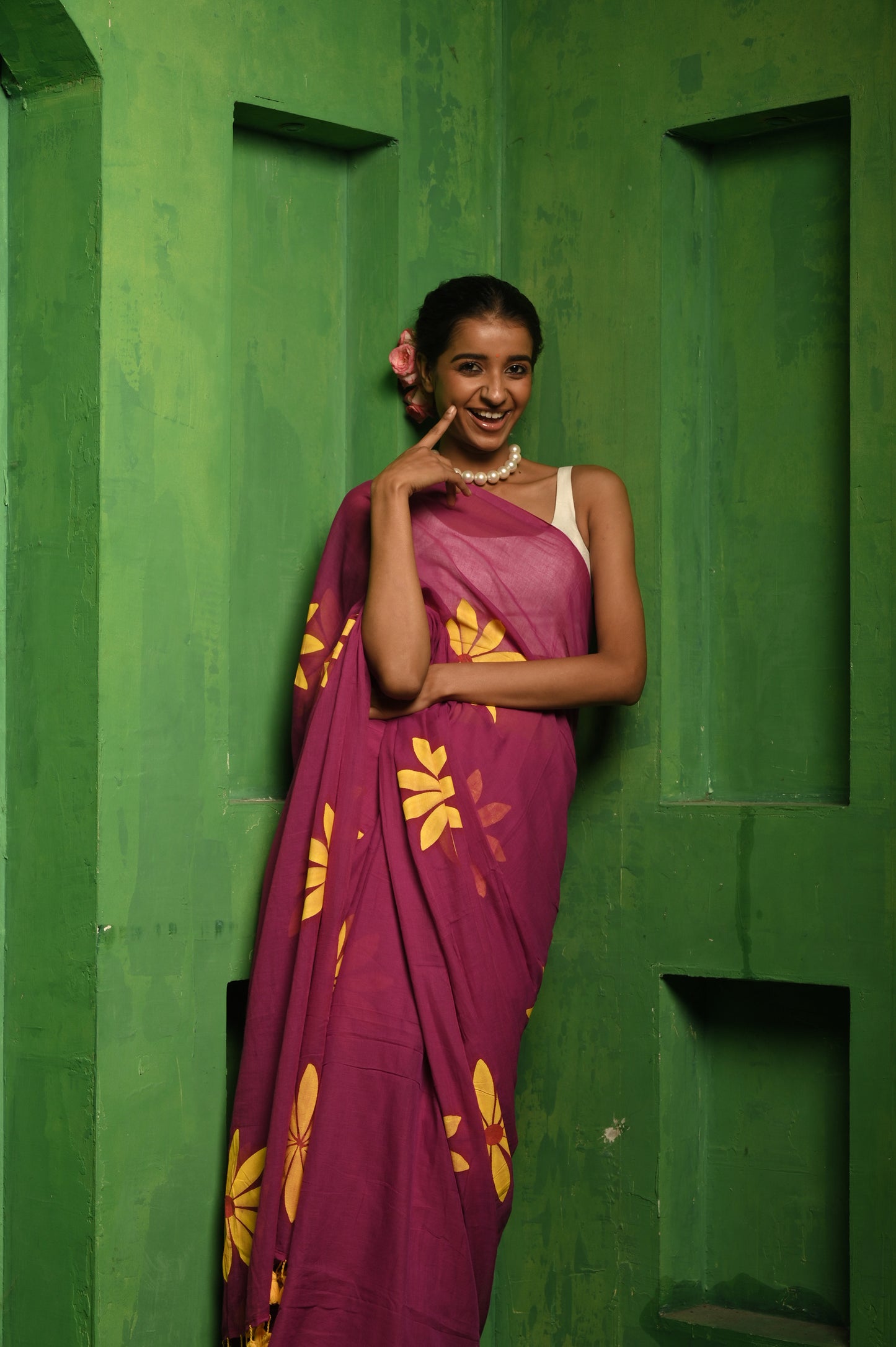 Shaayari Shaam I Purple mul cotton handloom saree with hand painted florals