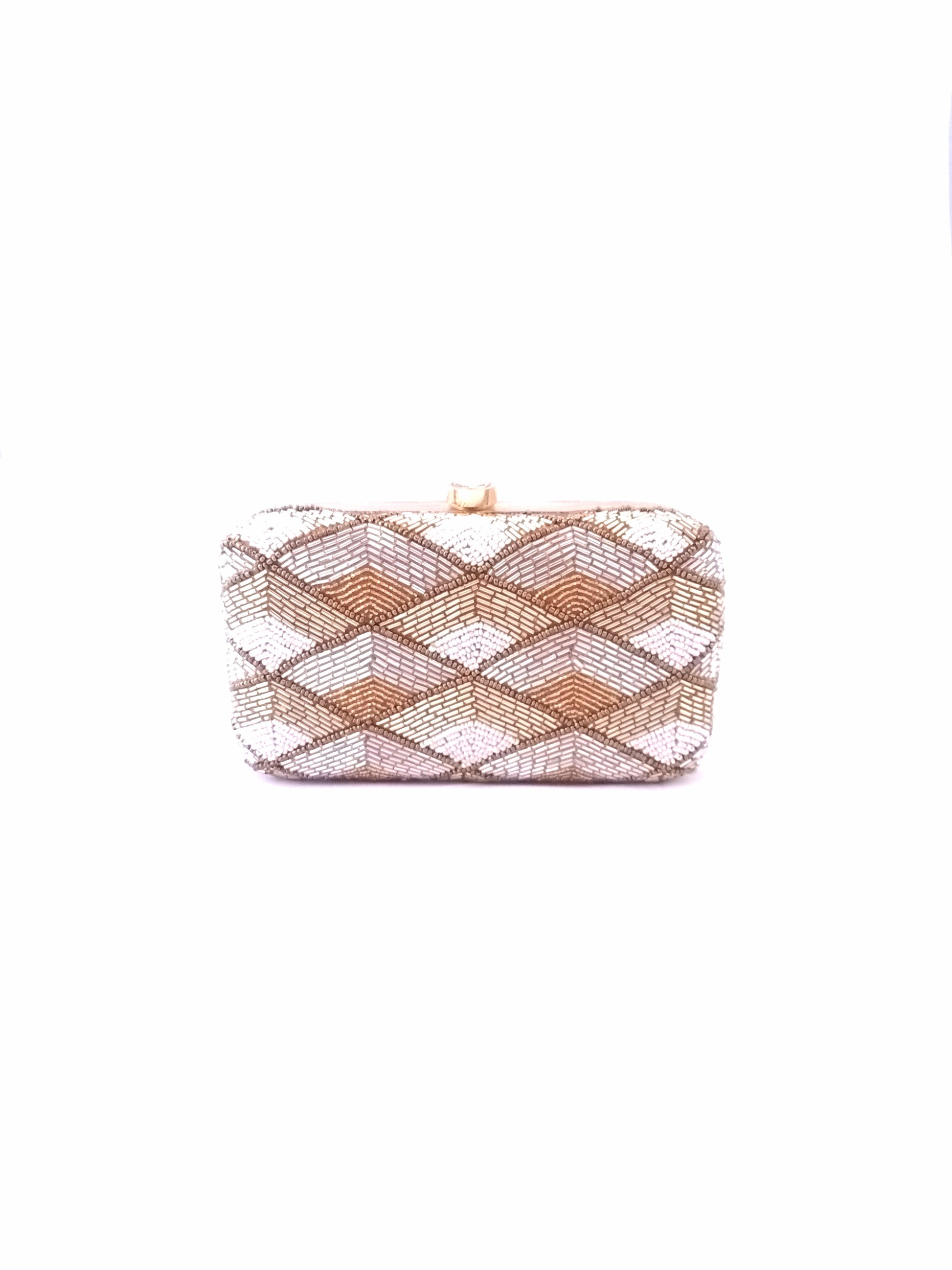 Tricolored Bugle Beads Hand Embroidered Clutch