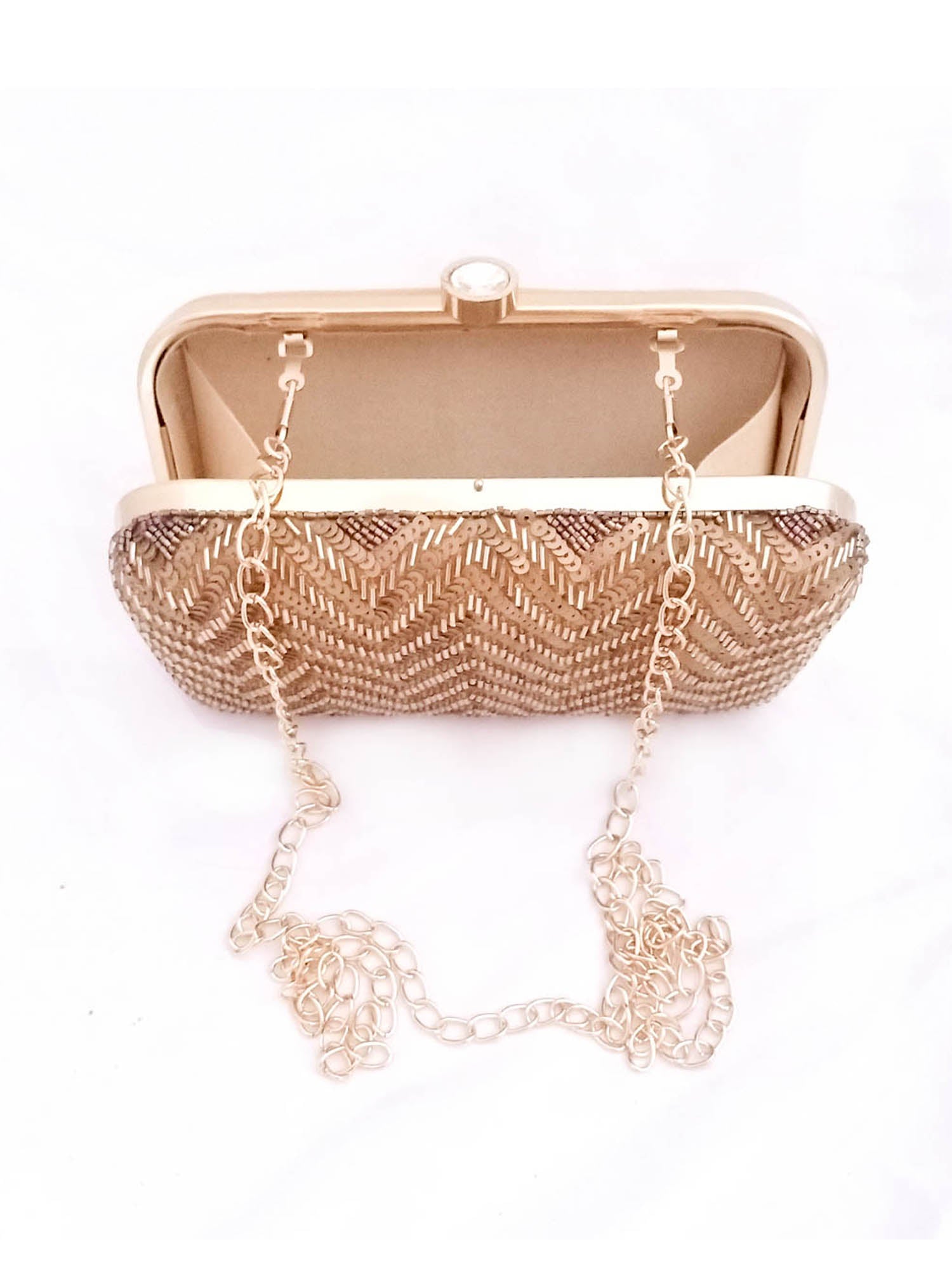 Antique Gold zigzag Handembroidered Clutch 