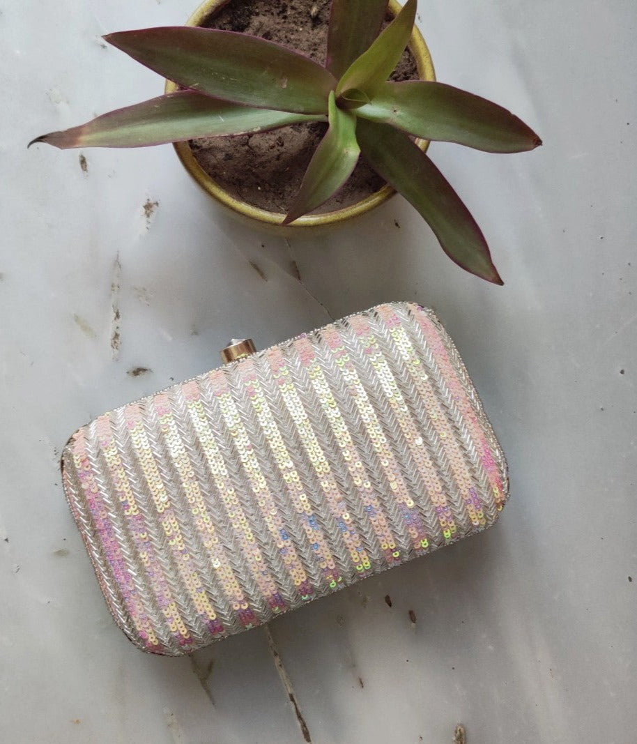 White Rainbow Hand Embroidered Clutch